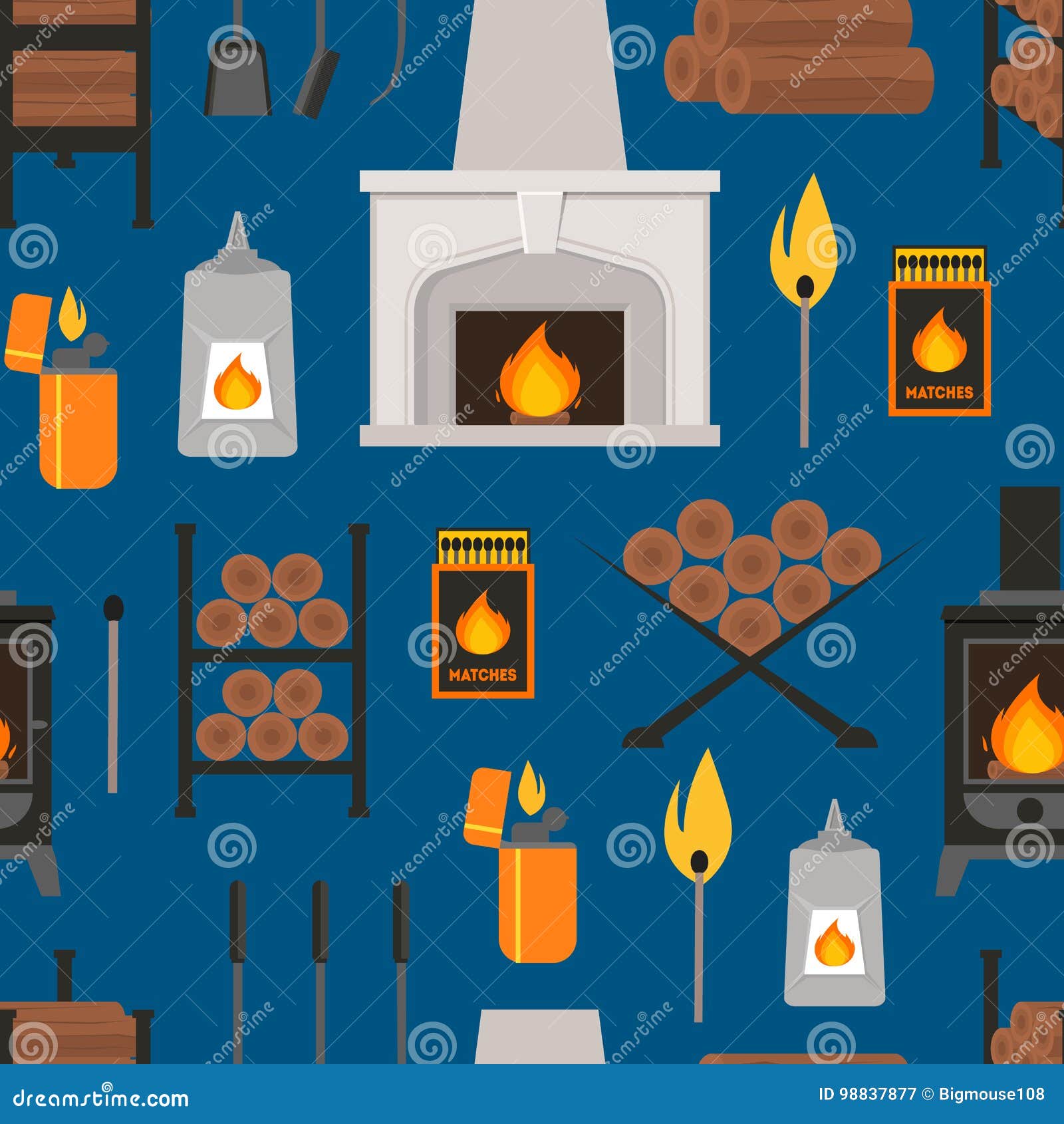 Cartoon Fireplace Background Pattern. Vector Stock Vector