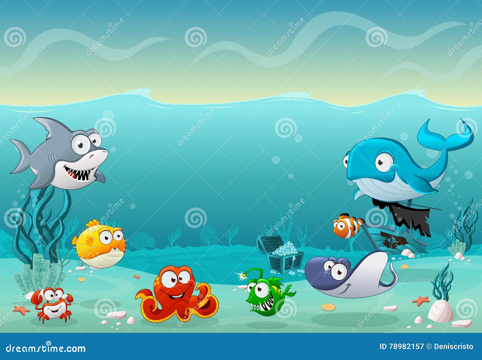 Cartoon Whale Under The Sea Vector Illustration | CartoonDealer.com
