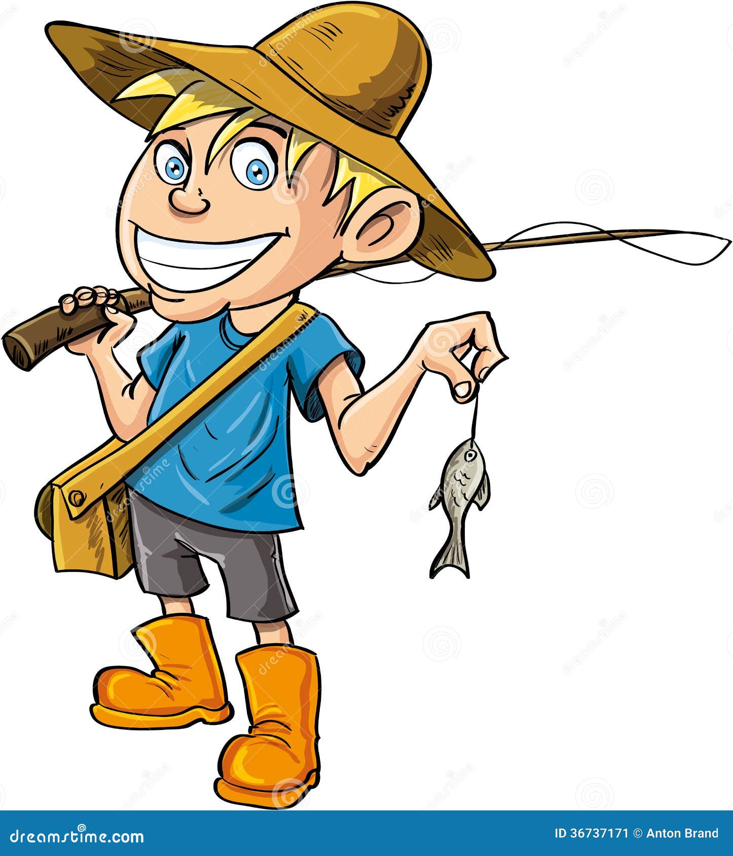 Cartoon Fisherman With A Tiny Fish Stock Image - Image 