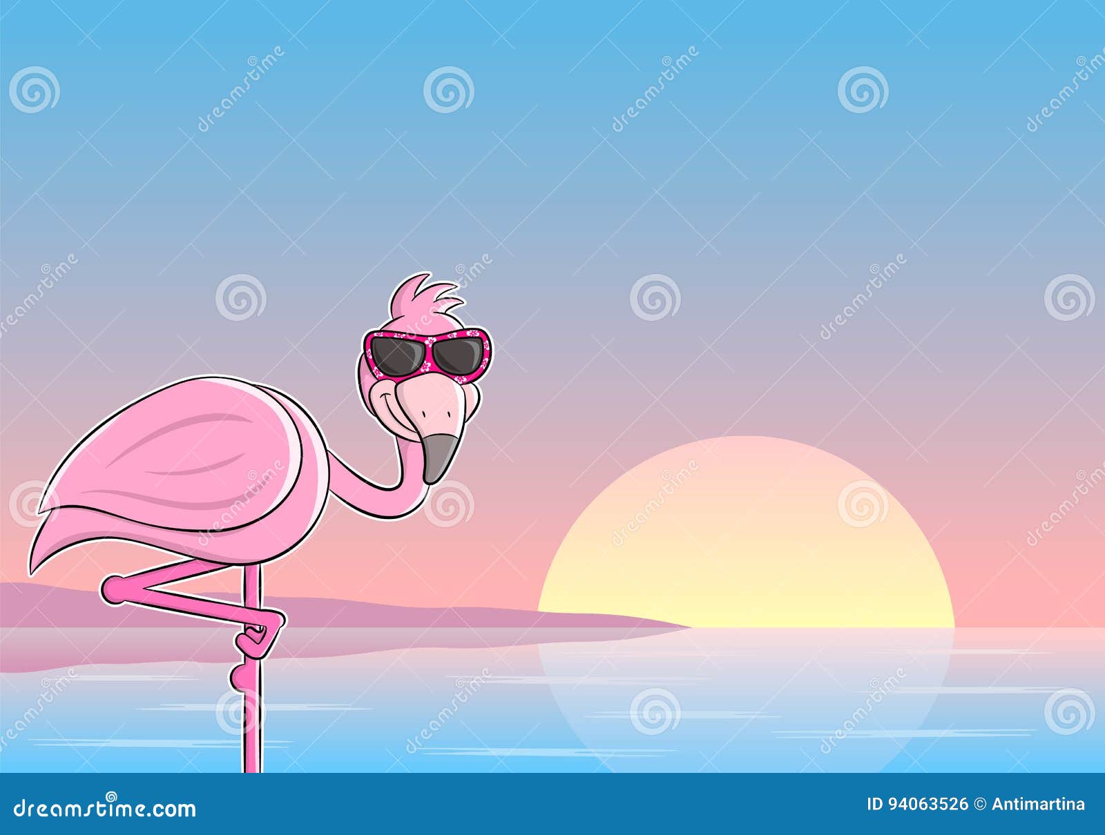 Cartoon Flamingo with Sunglasses Stock Vector Illustration of