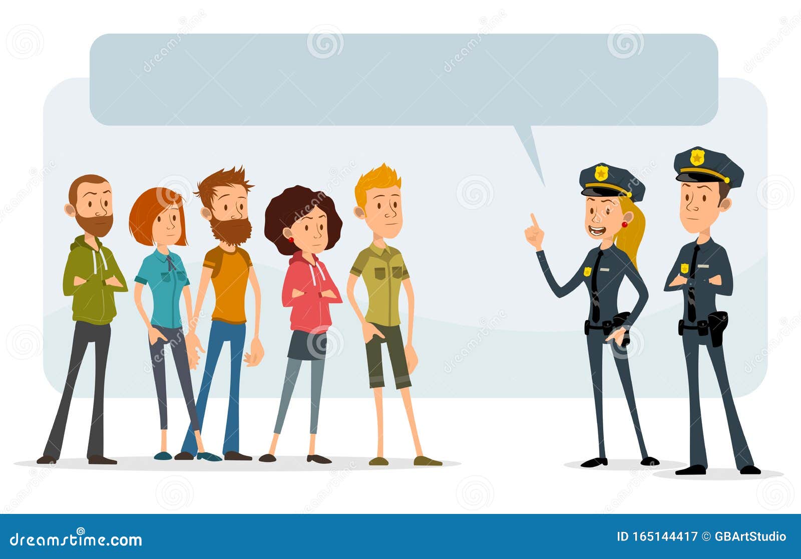 Cartoon Flat Police Officers and Teens Characters Stock Vector -  Illustration of lesson, badge: 165144417