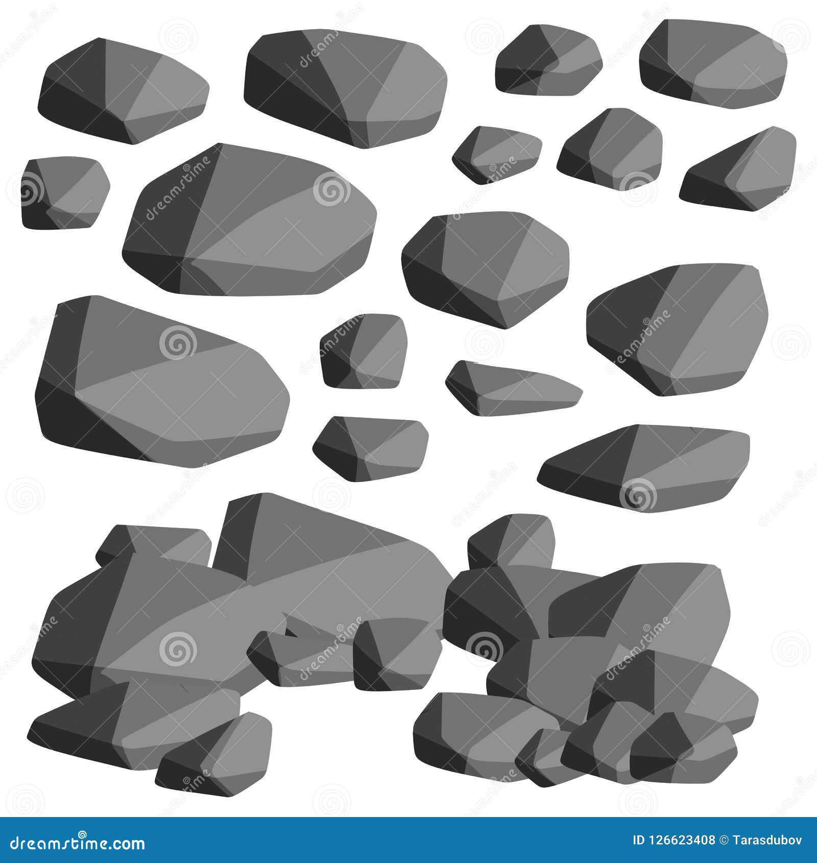 Cartoon Flat Illustration - A Set Of Rock Stones. Stock Illustration