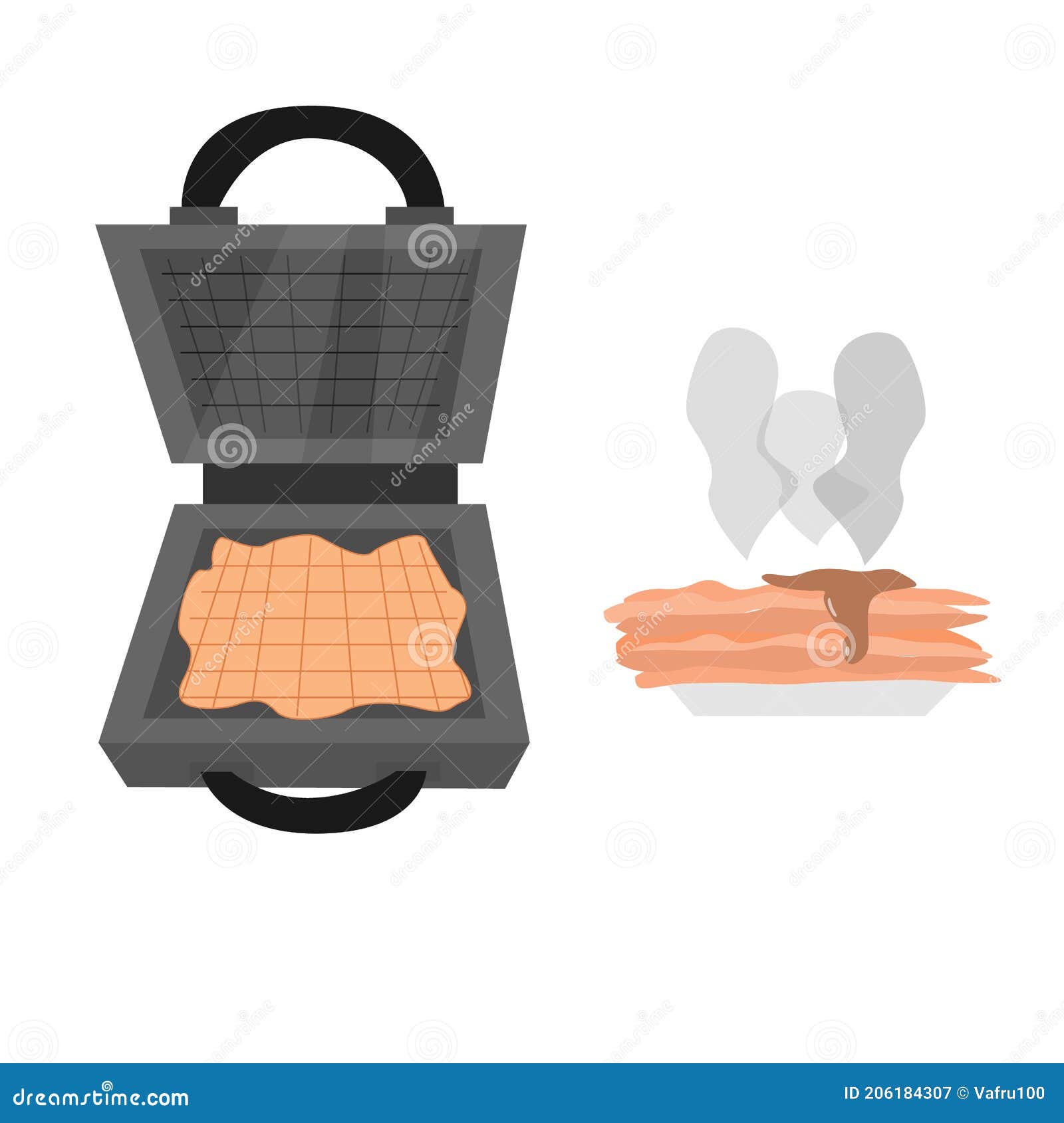 Cartoon Flat Illustration Waffle Iron with Waffles. Stock Vector