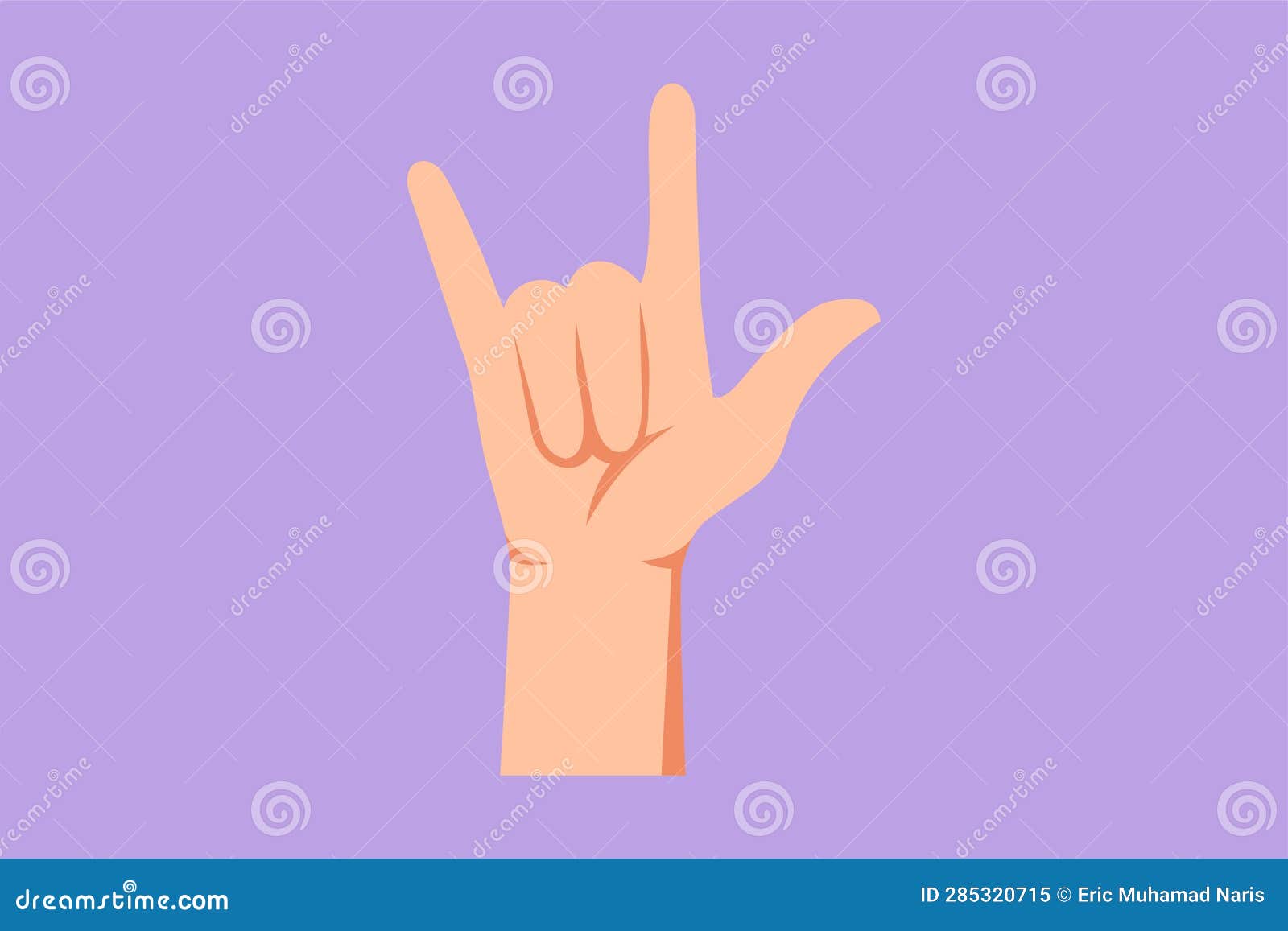 Cartoon Flat Style Drawing Rock N Roll Hand Gesture Symbol. Heavy Metal ...