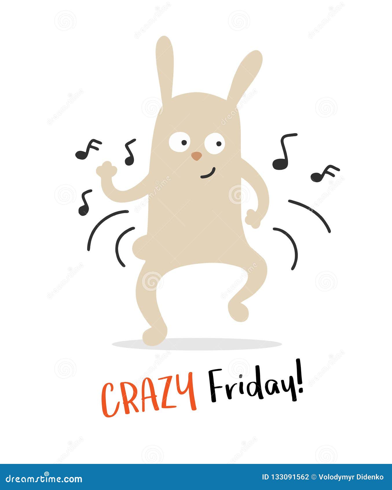 Cute Funny Bunny Dancing on Crazy Friday Night. Flat Vector Animal Cartoon  Illustration Card Stock Vector - Illustration of poster, colored: 133091562