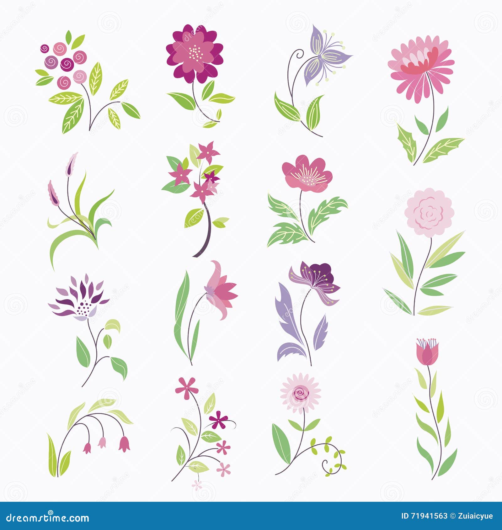 Cartoon flower set stock vector. Illustration of shape - 71941563