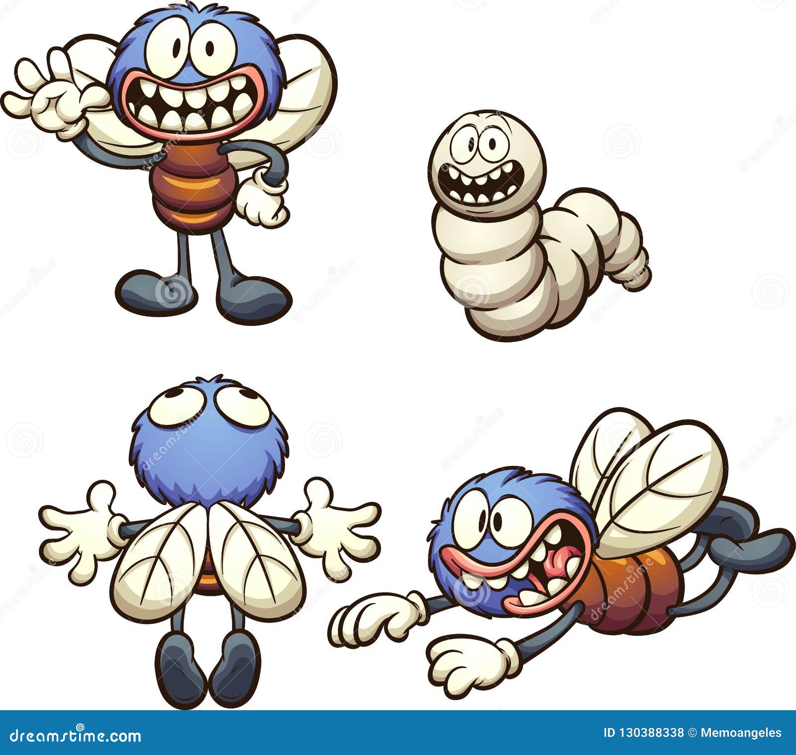 Cartoon Fly and Maggot with Different Poses Stock Vector Illustration of blue, poses 130388338