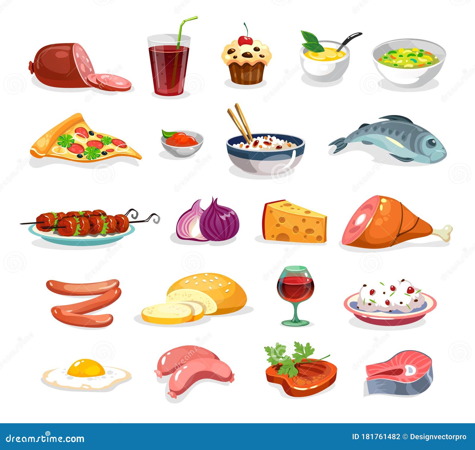 Cartoon Food Icons Set Isolated on White Background Stock Vector ...