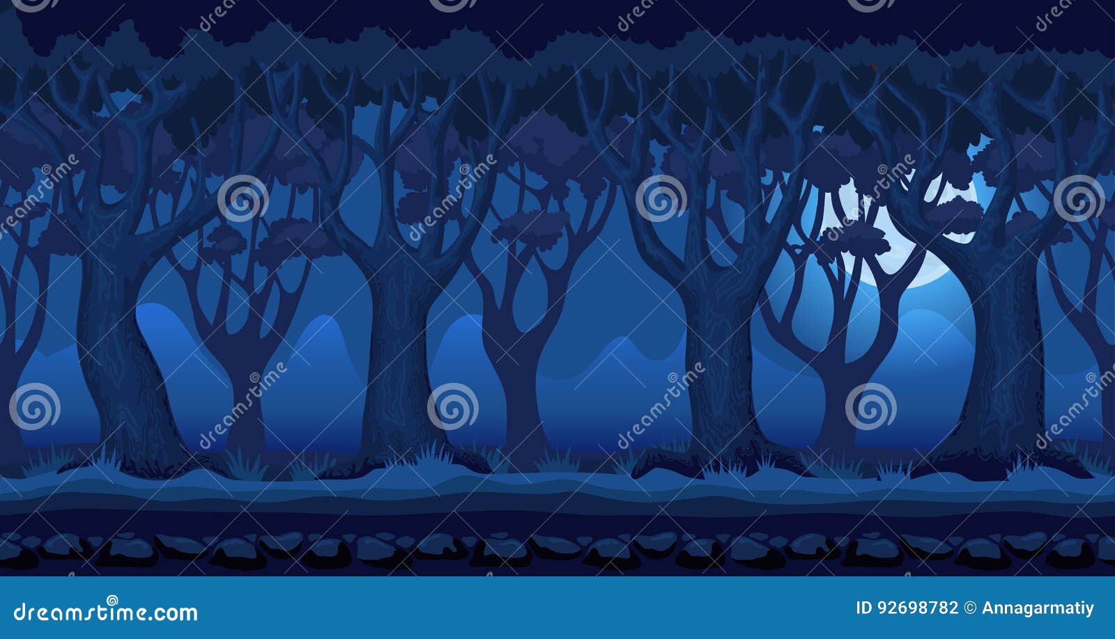 Cartoon Forest at Moonlit Night Video Game Background Stock Vector -  Illustration of fairy, mystical: 92698782