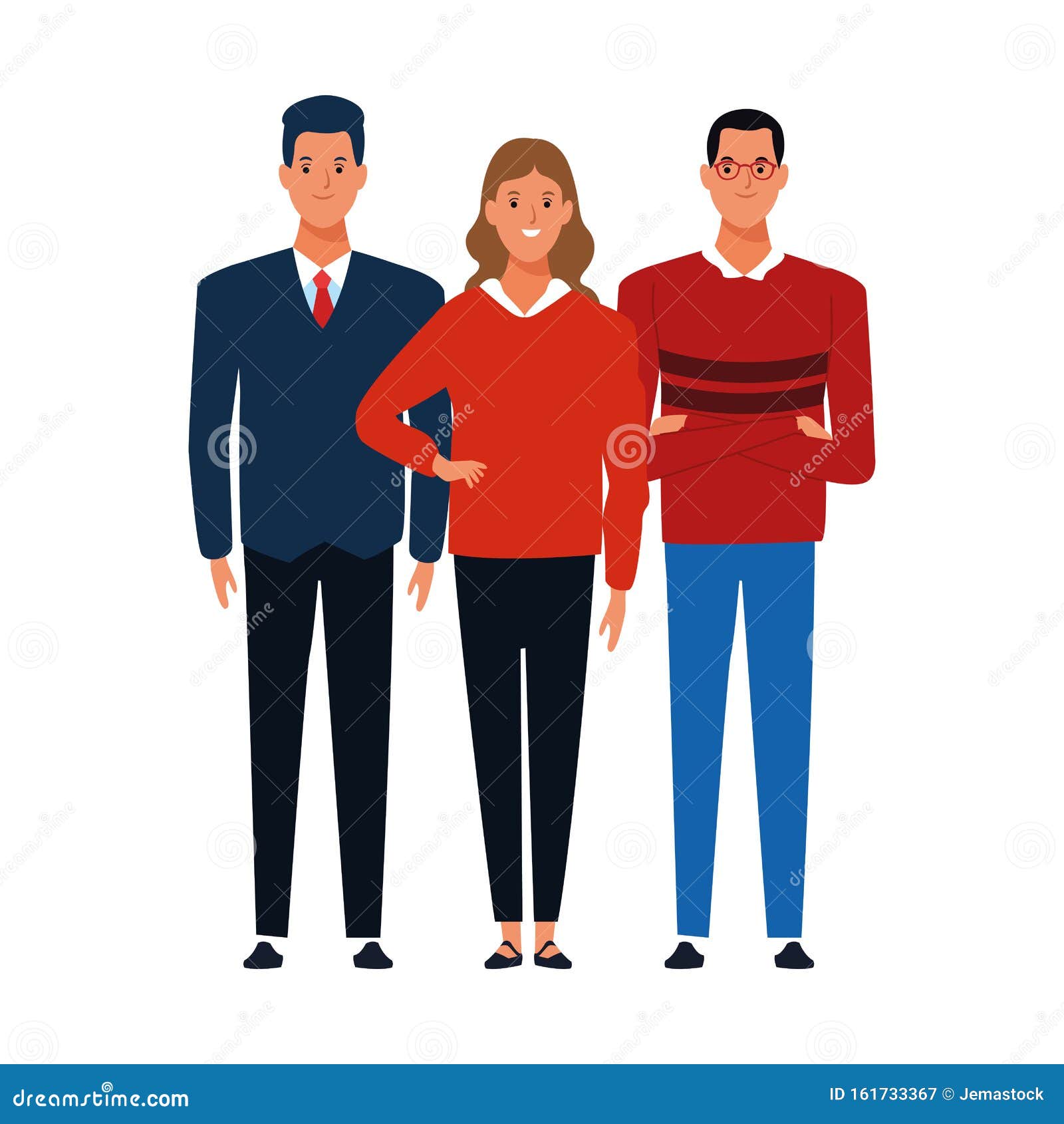 Women and men standing wearing colorful clothes Stock Vector by