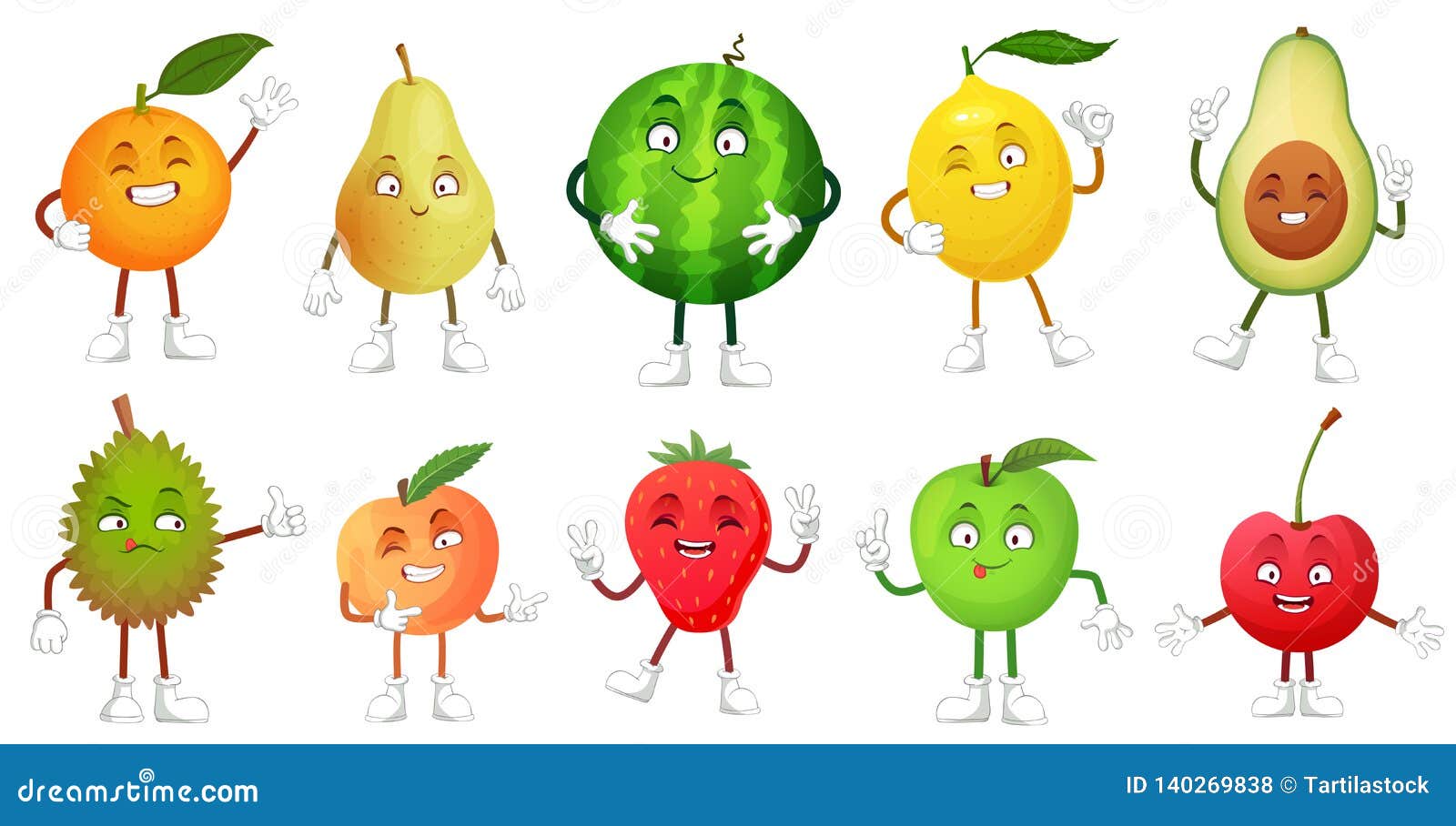 Cartoon Fruit Character. Happy Fruits Mascot Funny Durian, Smiling Apple  and Pear. Healthy Fresh Food Vector Stock Vector - Illustration of green,  funny: 140269838