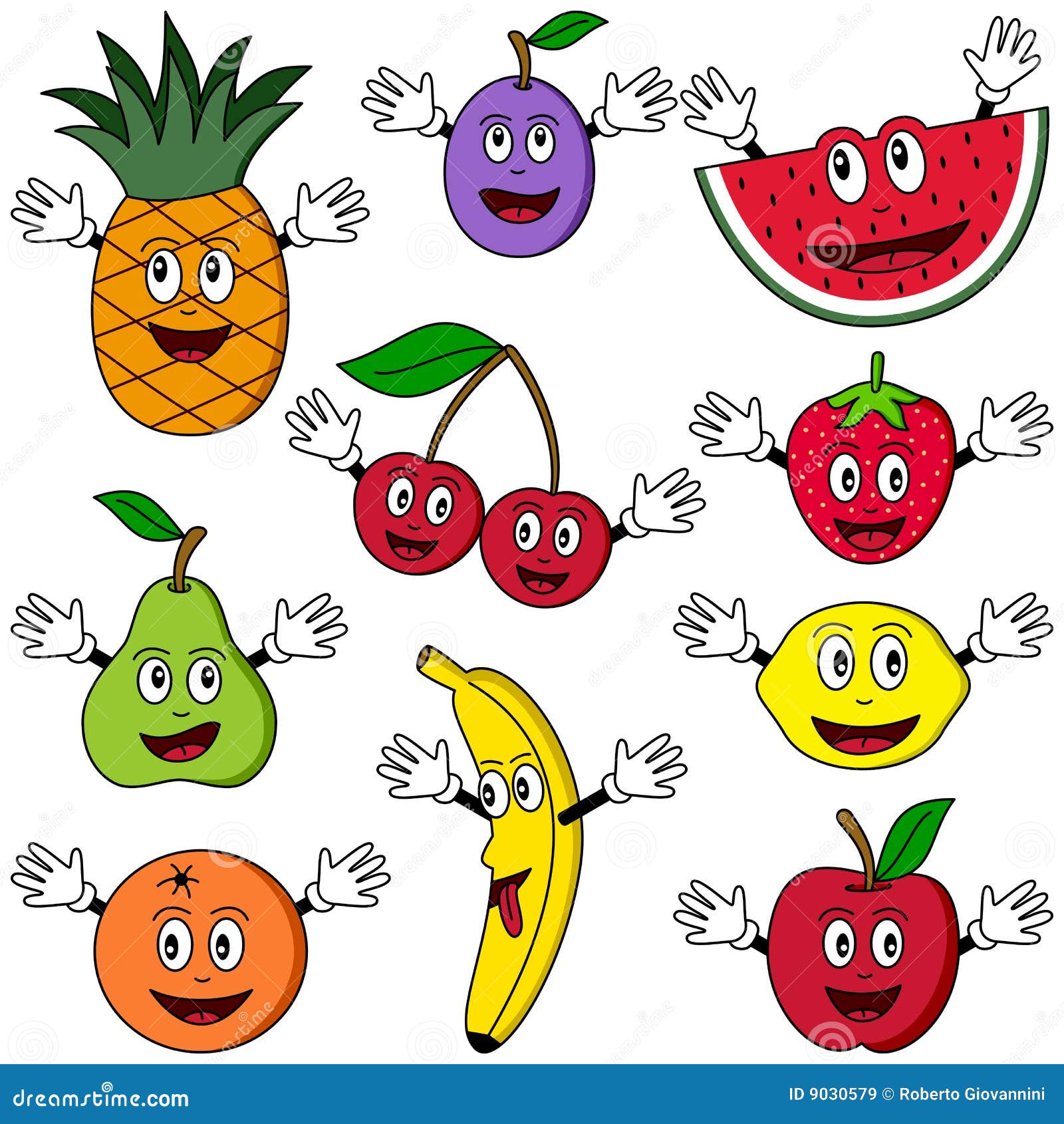 Cartoon Fruit Characters stock vector. Illustration of eyes - 9030579