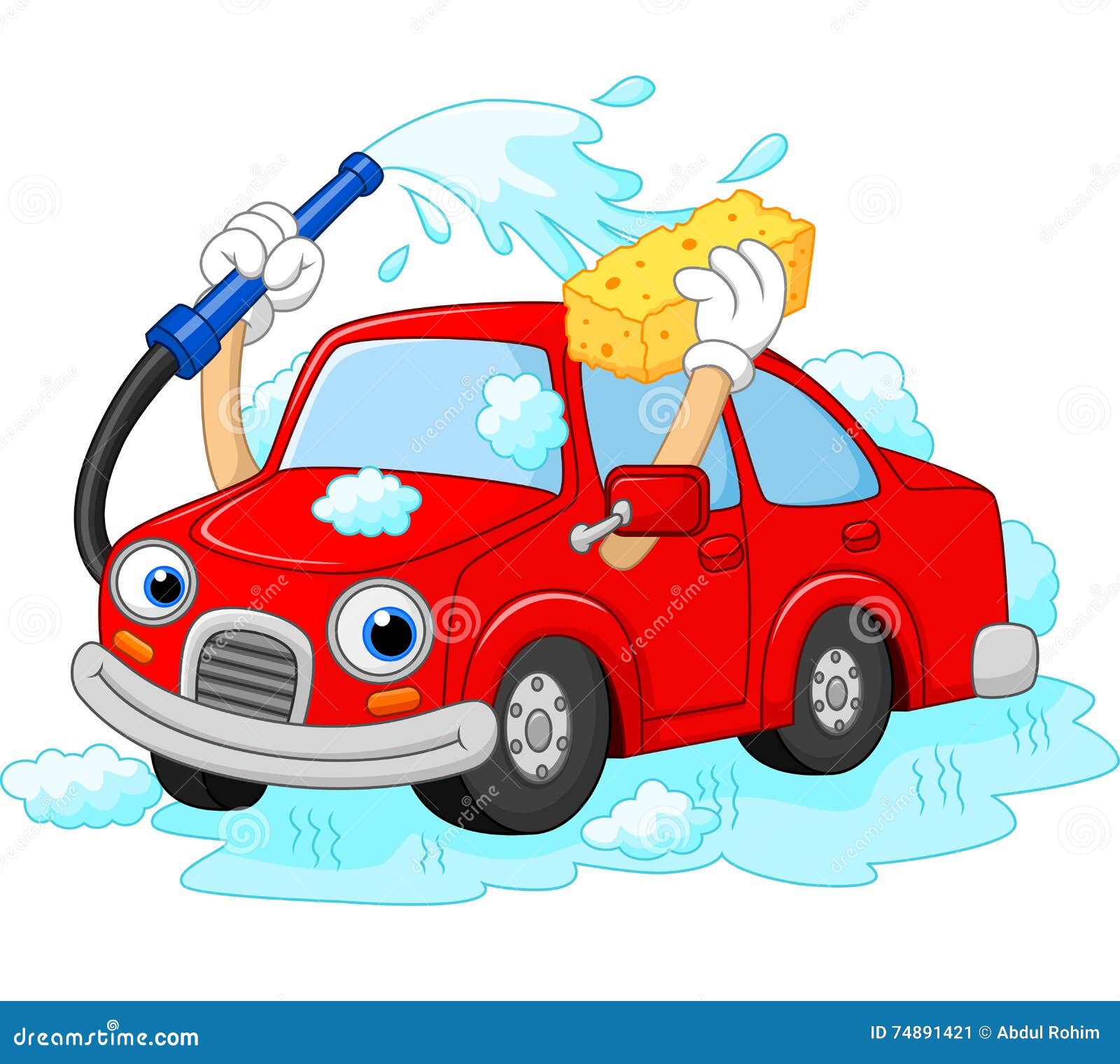 Cartoon Funny Car Washing with Water Pipe and Sponge Stock Vector -  Illustration of cheerful, funny: 74891421