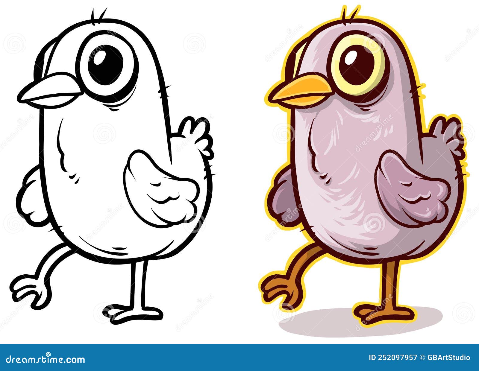 cartoon funny cute hand drawn little pink bird