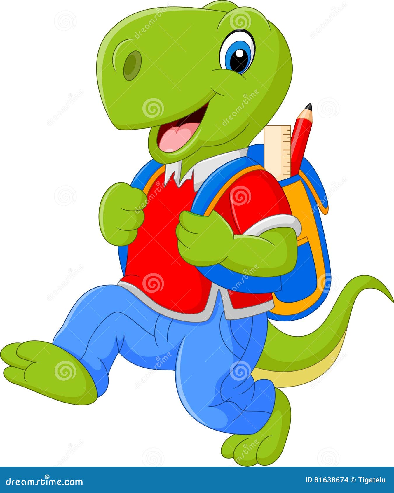 Cartoon Funny Dinosaur with Backpack Stock Vector Illustration of