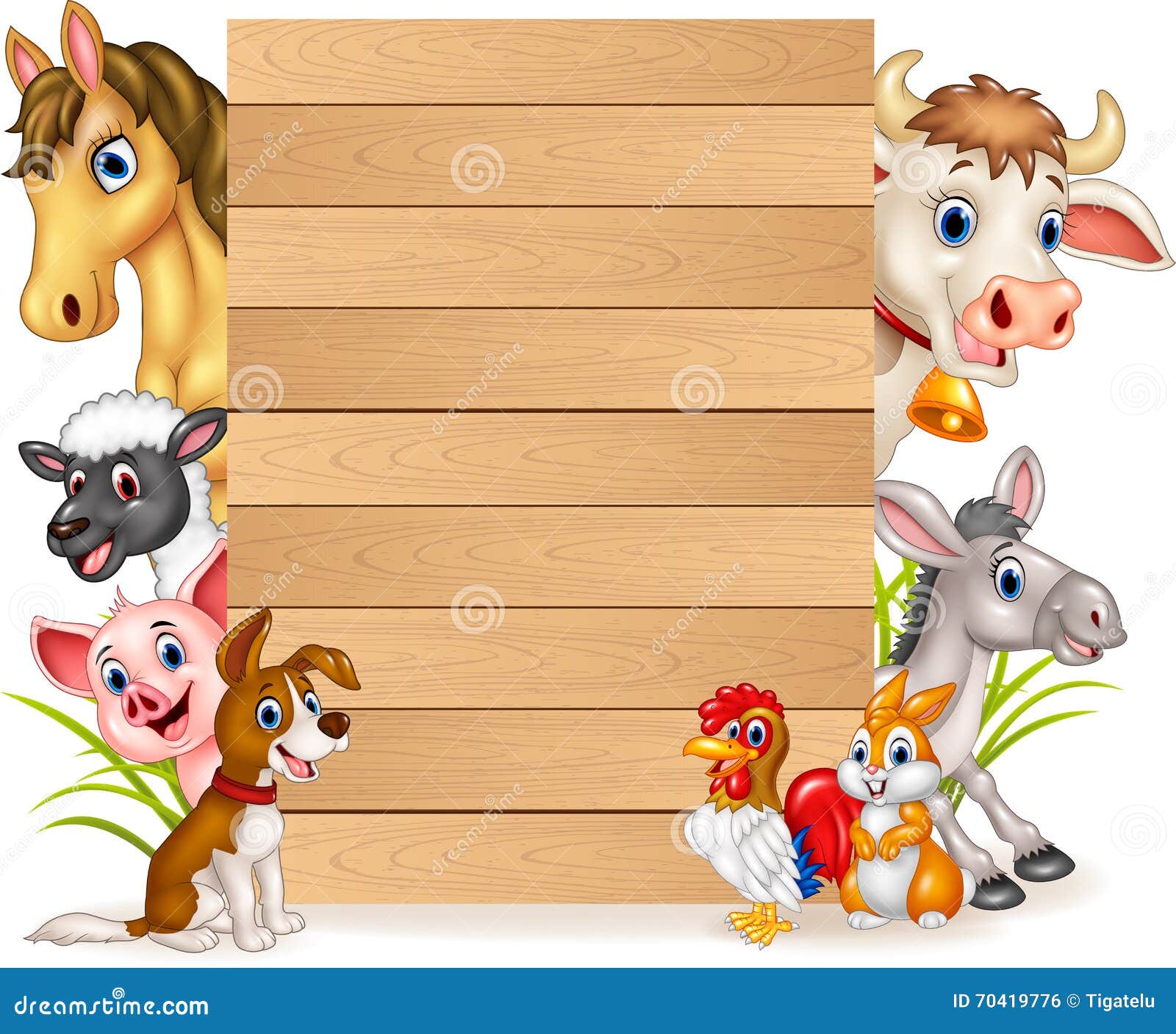 Cartoon Funny Farm Animals With Wooden Sign Stock Vector ...