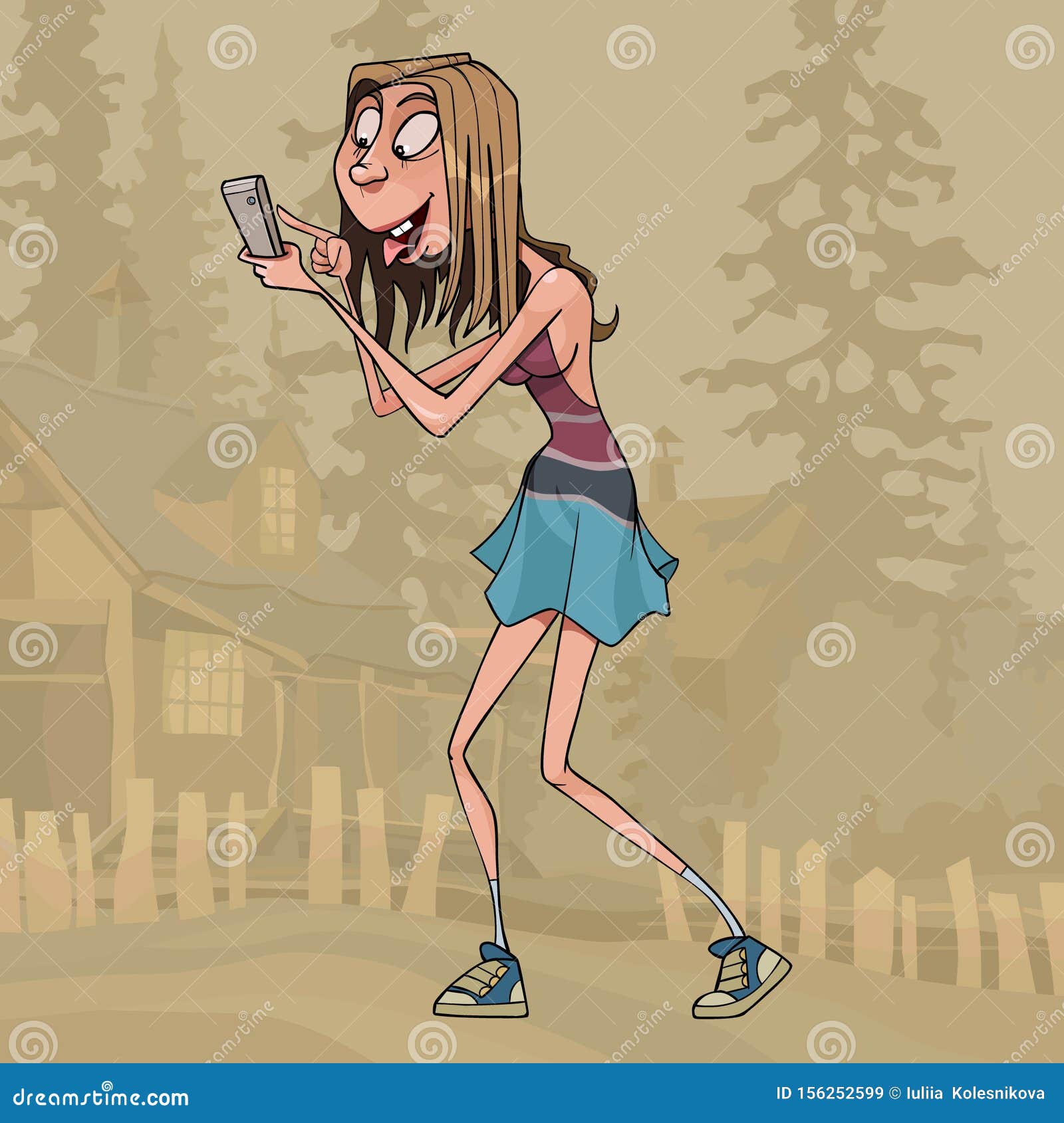 Cartoon Funny Girl Enthusiastically Looking in Smartphone on the Go Stock Vector - Illustration of character, broadcast: 156252599 Cartoon Funny Girl Enthusiastically Looking in Smartphone on the Go Stock Vector - Illustration of character, broadcast: 156252599