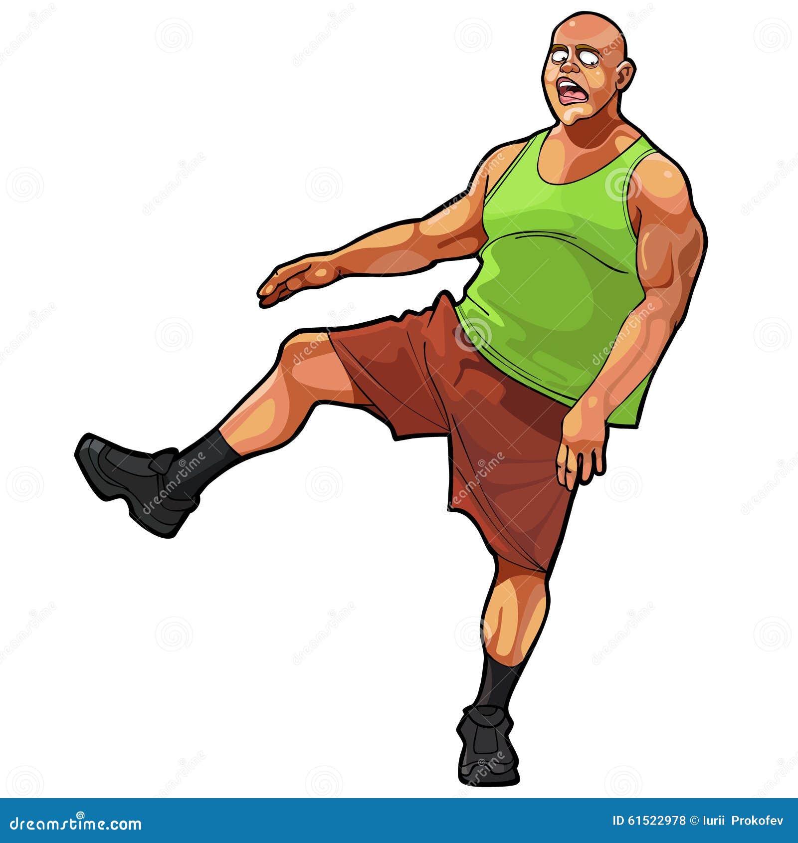 Cartoon Funny Guy Muscular, Jumping on One Leg Stock Vector - Illustration  of adult, strong: 61522978
