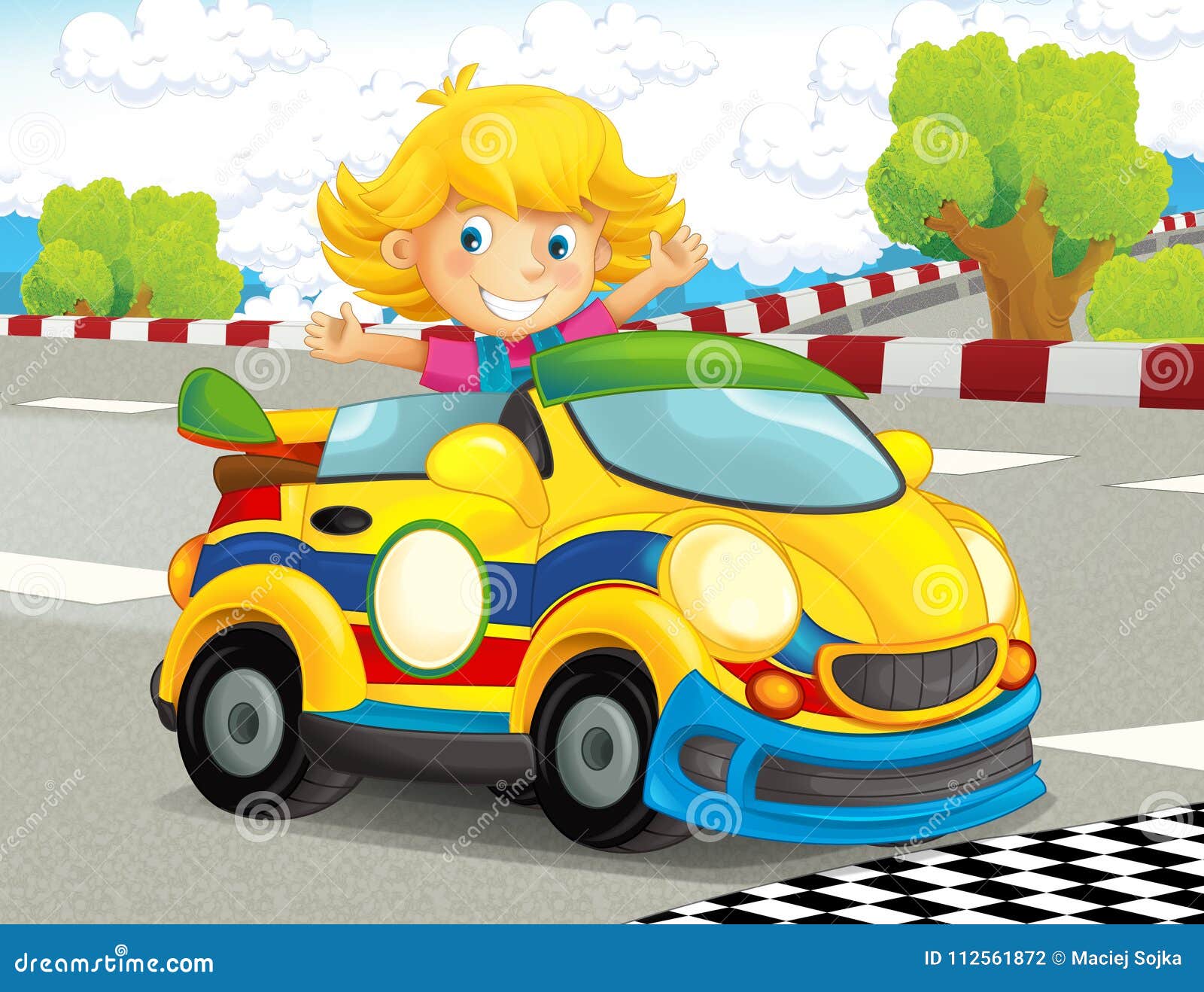 Cartoon Funny and Happy Looking Child - Girl in Racing Car on Race Track Stock Illustration - Illustration of cheerful, roda: 112561872 Cartoon Funny and Happy Looking Child - Girl in Racing Car on Race Track Stock Illustration - Illustration of cheerful, roda: 112561872