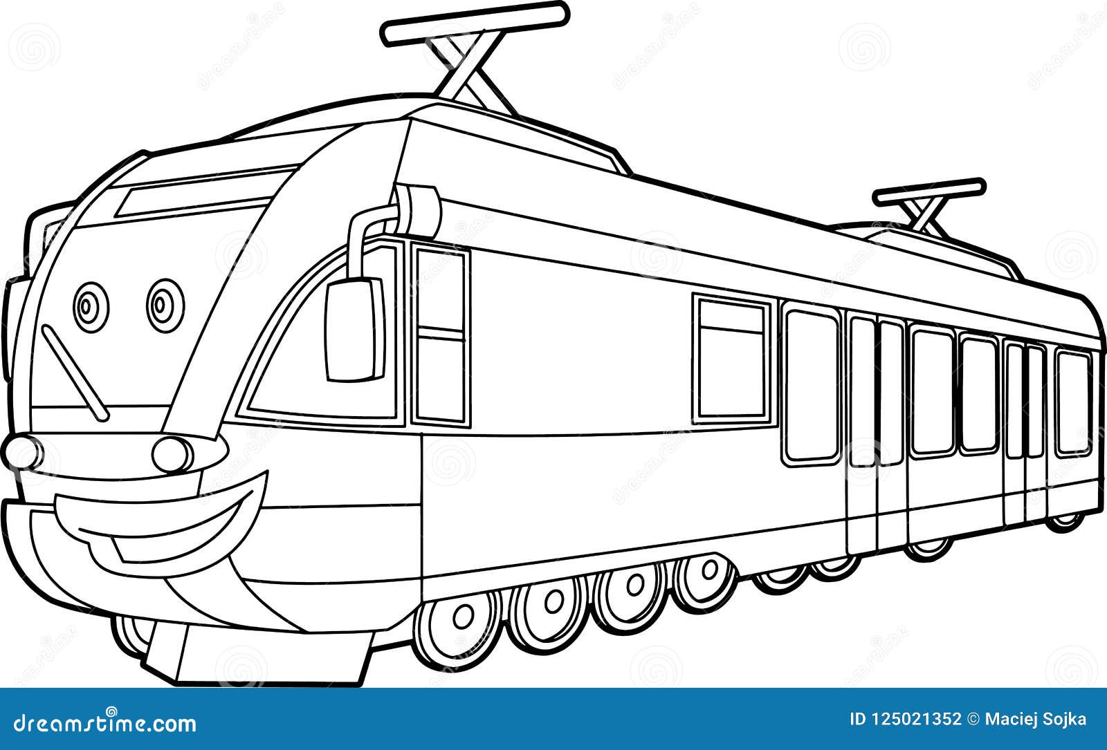Cartoon Funny Looking Fast Train Vector Coloring Page Isolated Stock Illustration Illustration Of Concept Happy 125021352
