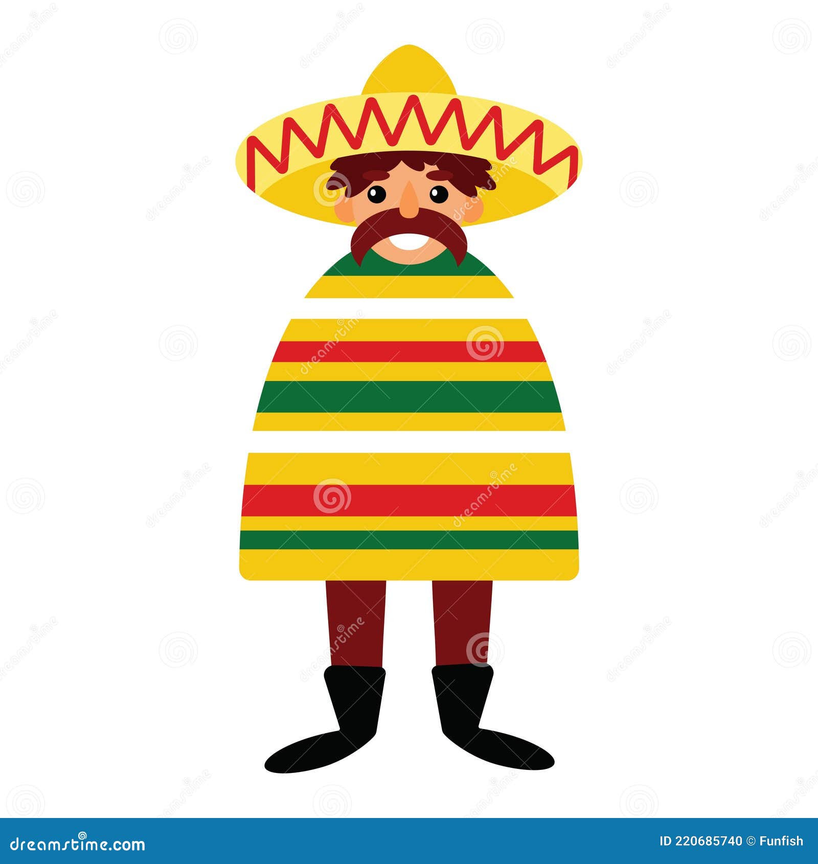 Cartoon Funny Character with Mustache, Poncho, and Sombrero Isolated on White Vector Illustration Stock Vector - of america, happy: 220685740