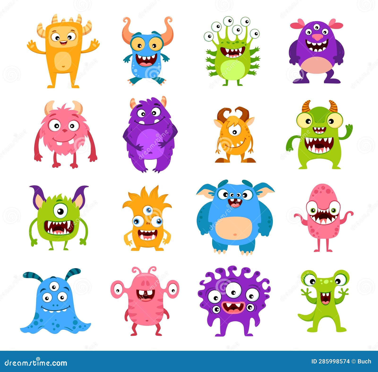 Cartoon Funny Monster Characters, Cute Creatures Stock Vector ...