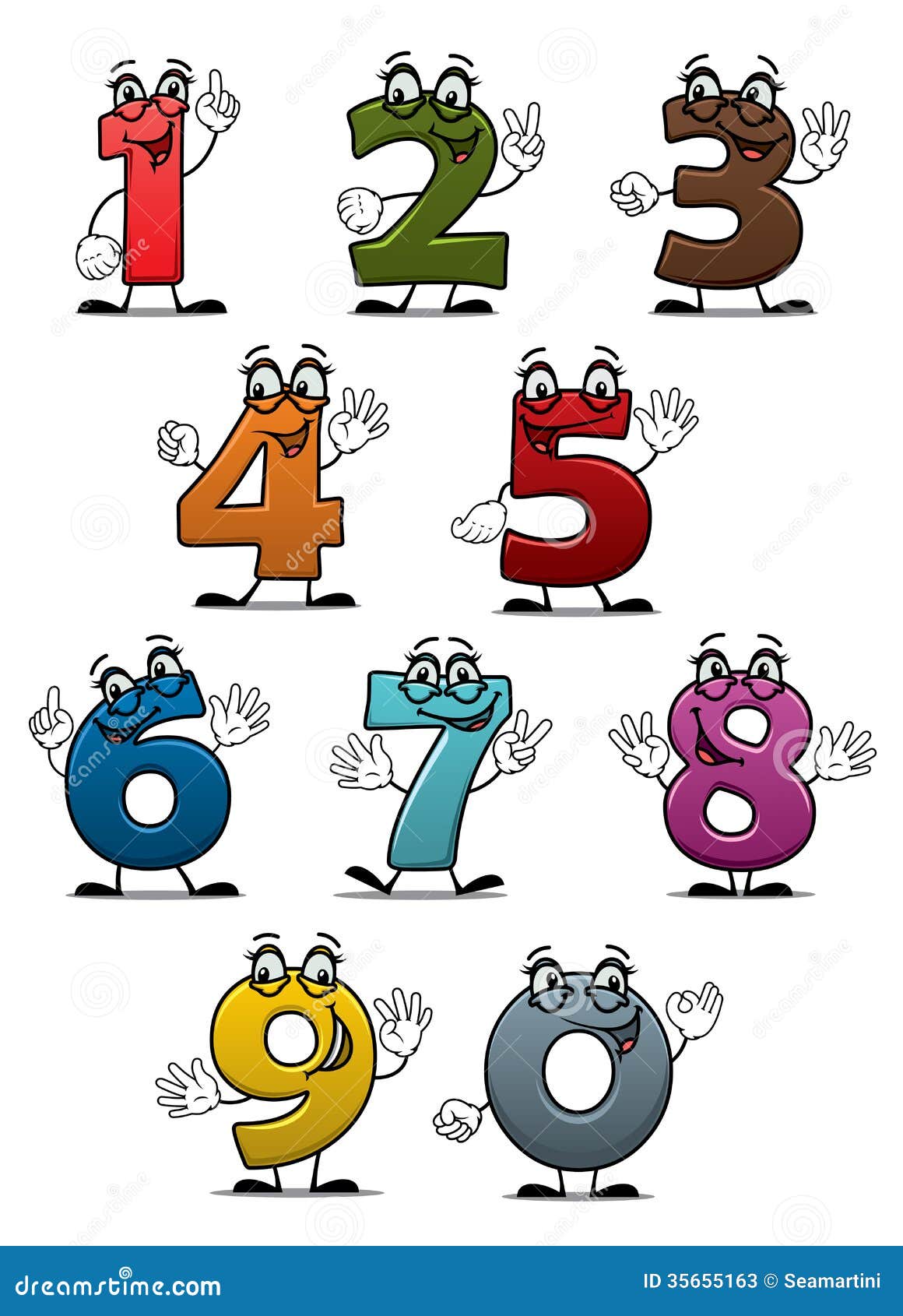 Funny hand drawn set of cartoon styled font colorful numbers one