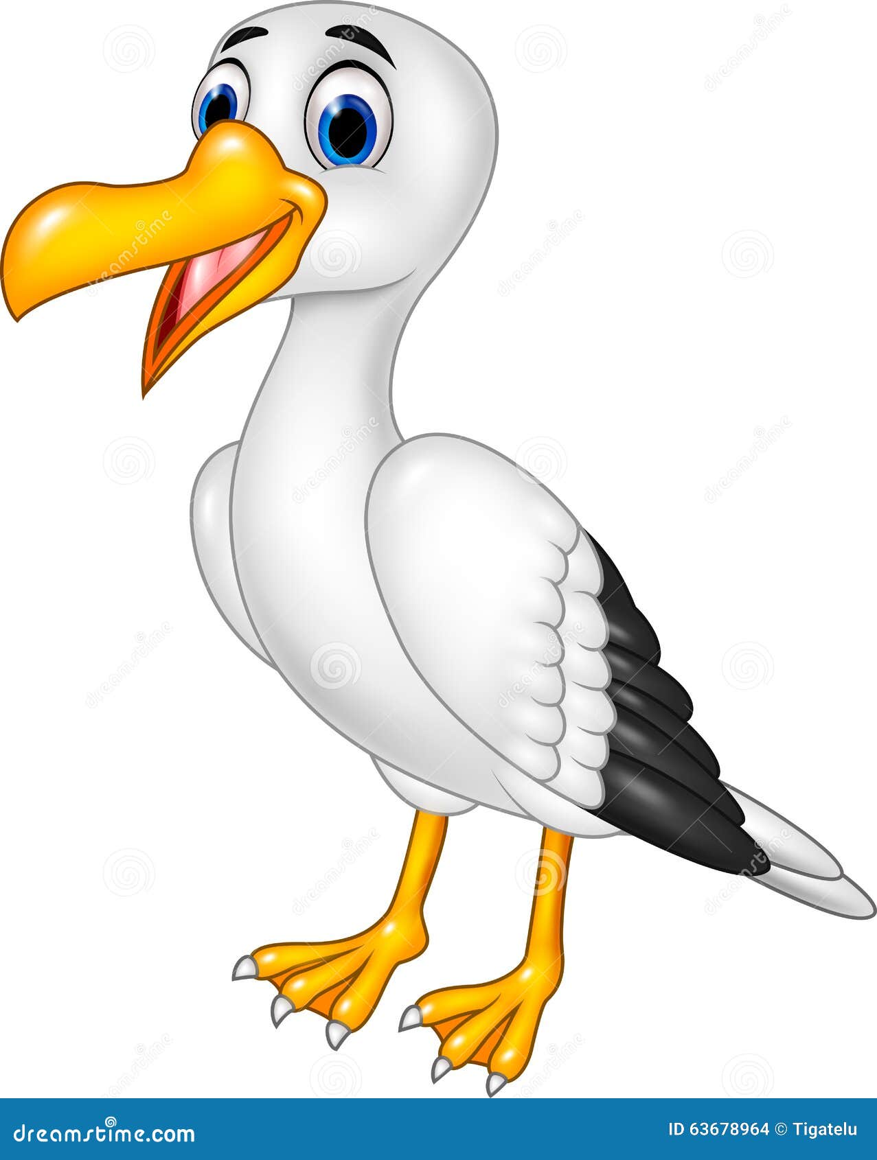 cartoon funny seagull posing  on white background