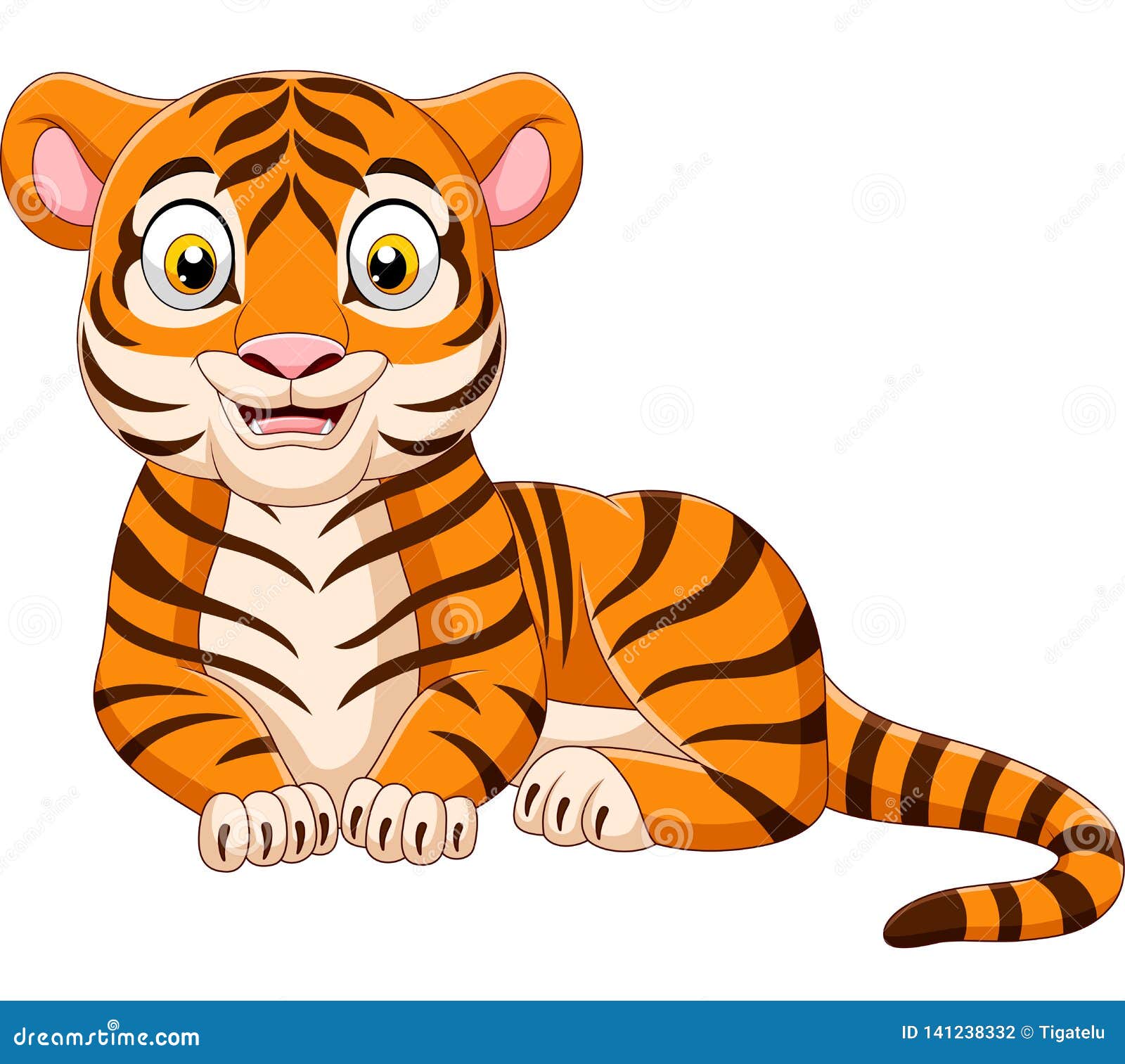 Cartoon Funny Tiger Isolated on White Background Stock Vector -  Illustration of baby, comic: 141238332