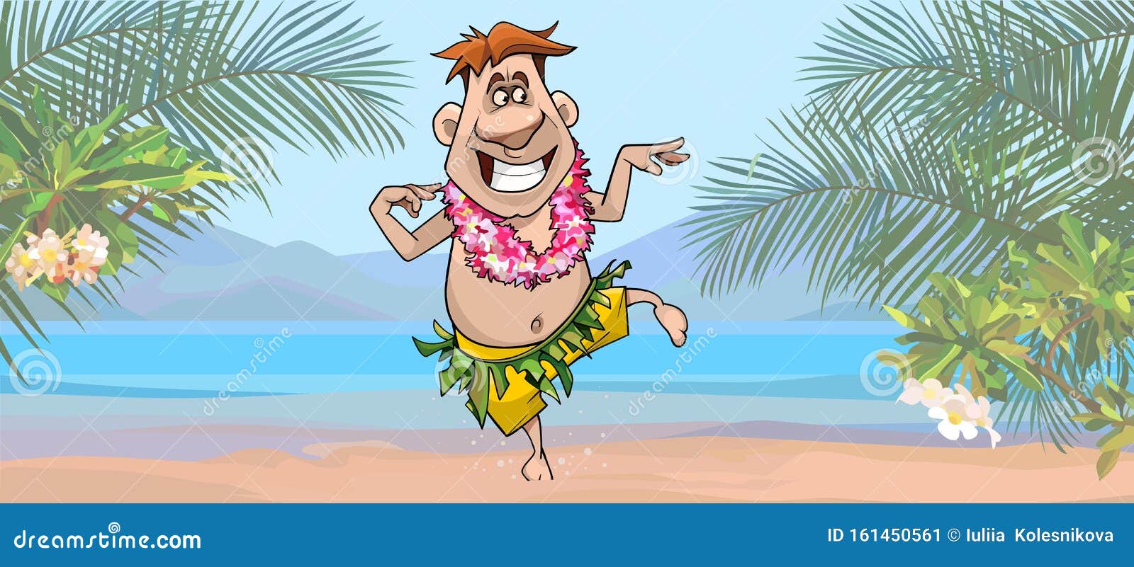 Cartoon Tourist Having Fun on the Beach in Hawaii Stock Vector -  Illustration of humor, happiness: 161450561
