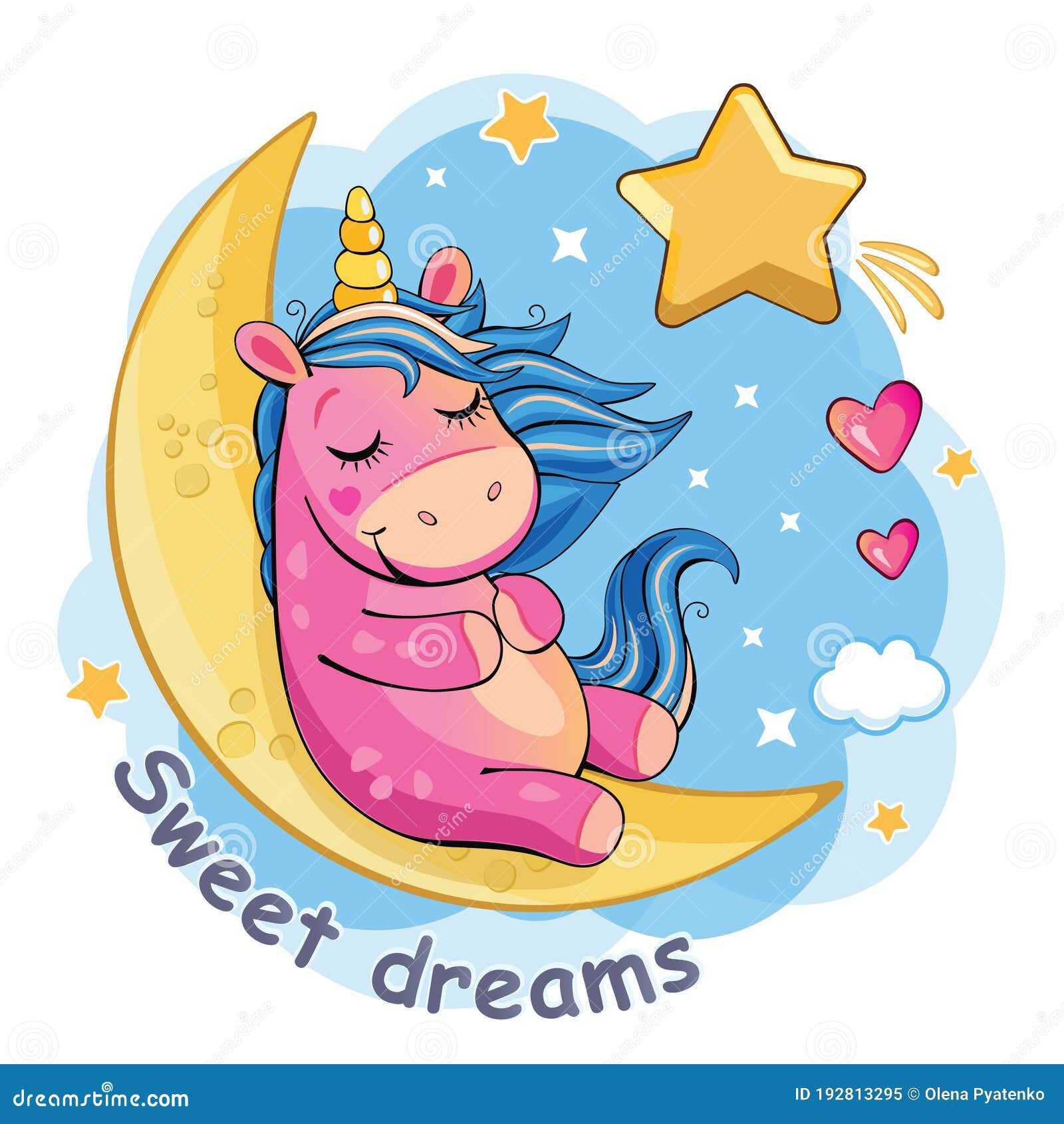 Cartoon Funny Unicorn on a Moon. Cute Little Pony on White Background.  Starry Sky. Wonderland. Fabulous Animal. Vector. Stock Vector -  Illustration of balloon, doll: 192813295