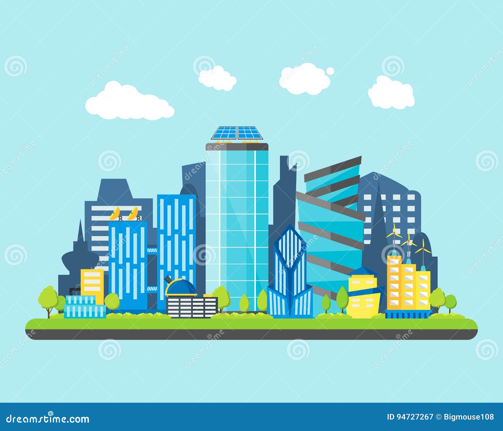 Cartoon Future City on a Landscape Background. Vector Stock Vector ...