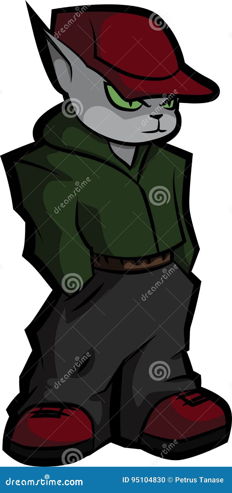 Cartoon gangster cat stock illustration. Illustration of serious 95104830