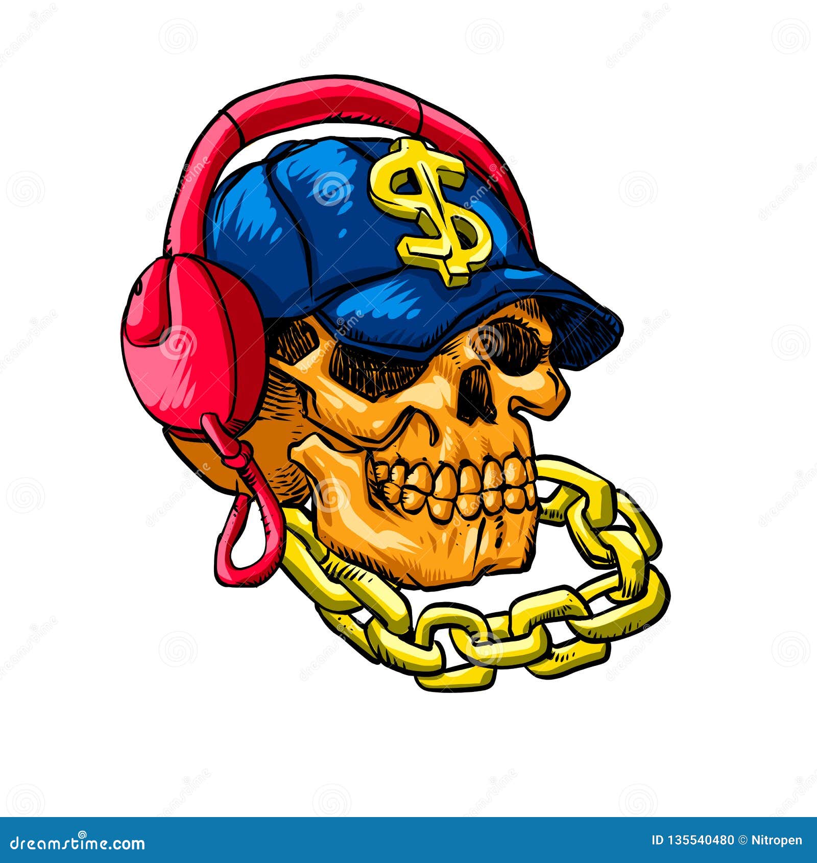 Cartoon gangster skull stock illustration. Illustration of gang - 135540480
