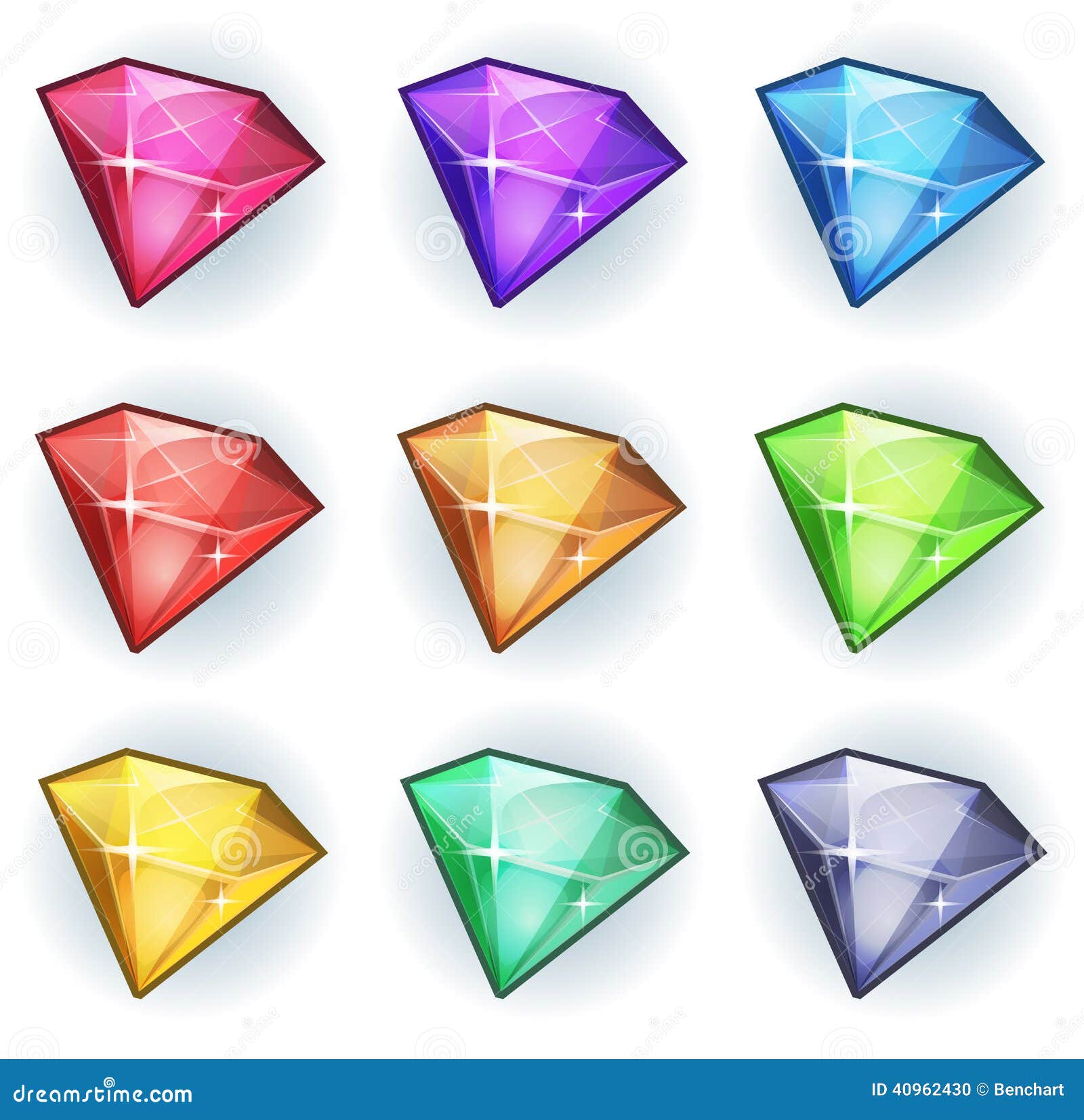 cartoon gems and diamonds icons set