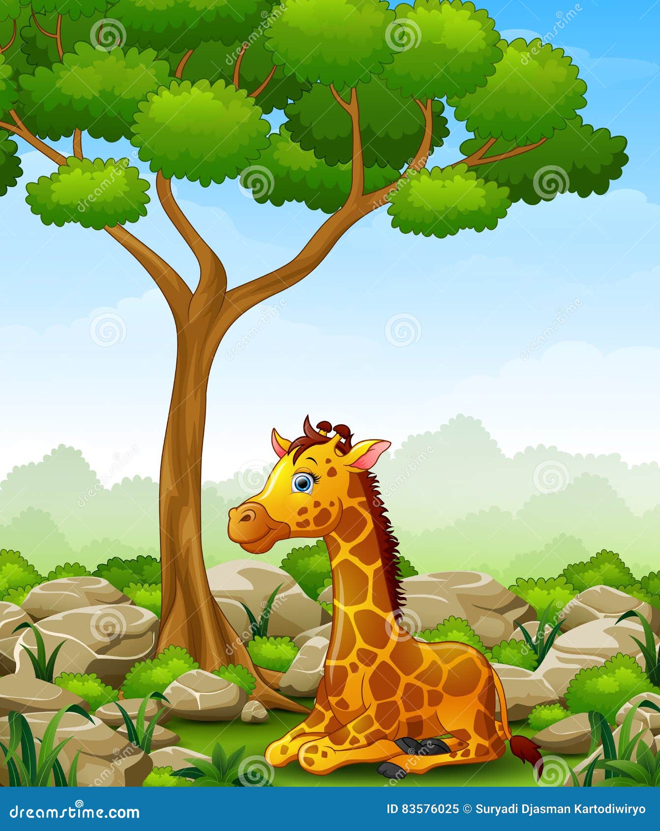 Cartoon Giraffe Sitting in the Jungle Stock Vector - Illustration of bush,  posing: 83576025