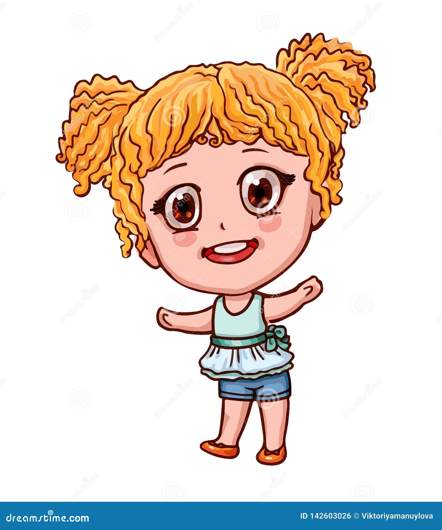 Cartoon Girl in Anime Style. Little Child with Golden Curly Tails Stock Vector - Illustration of funny, beautiful: 142603026 Cartoon Girl in Anime Style. Little Child with Golden Curly Tails Stock Vector - Illustration of funny, beautiful: 142603026