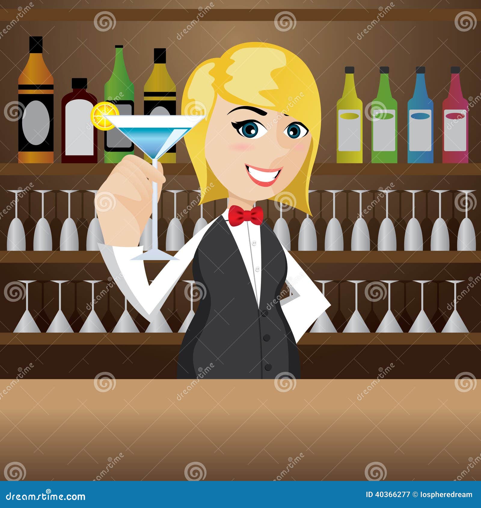 Cartoon Girl Bartender With Glass Of Cocktail Stock Vector