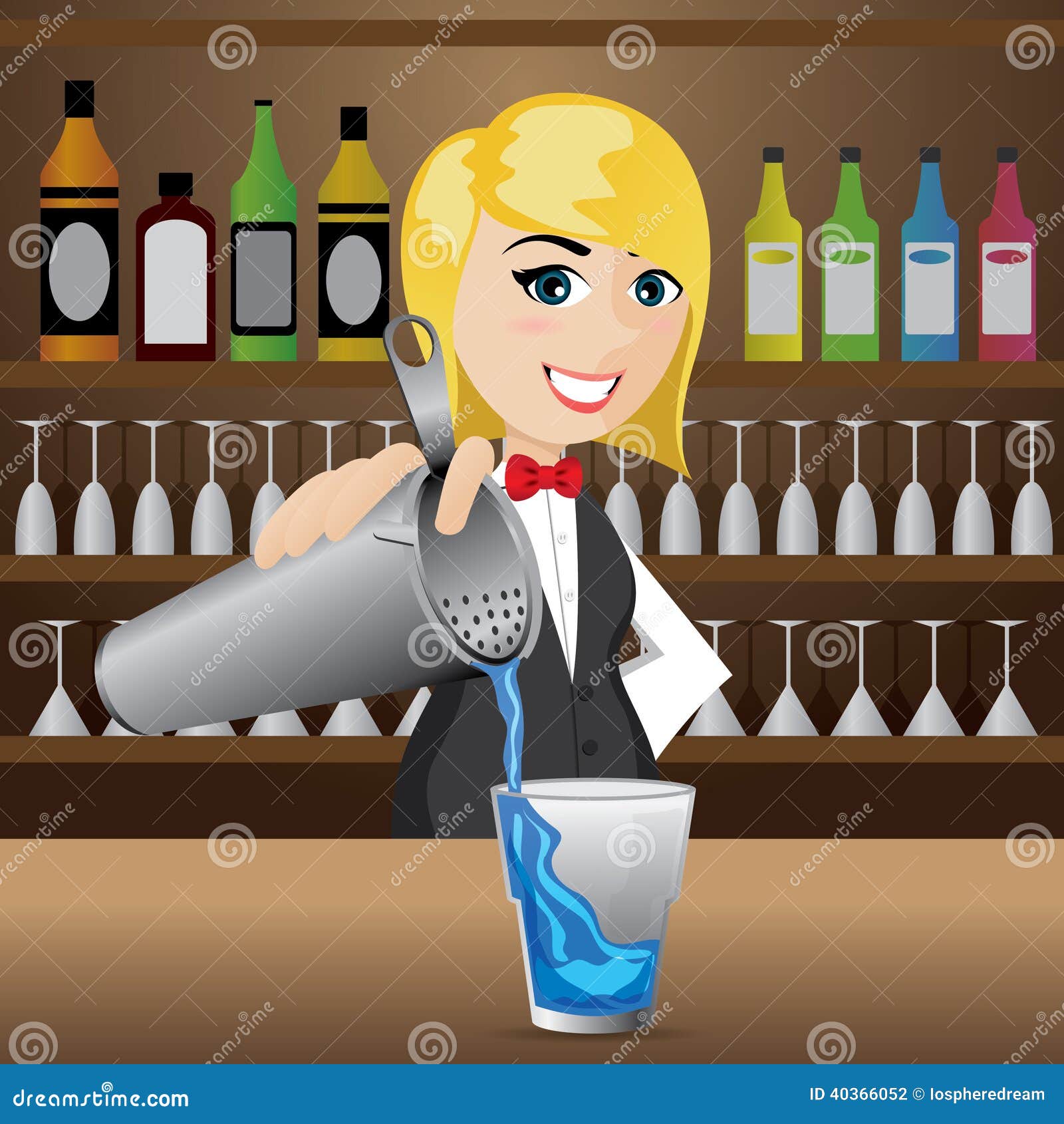 Cartoon Girl Bartender Pouring Cocktail Stock Vector - Illustration of