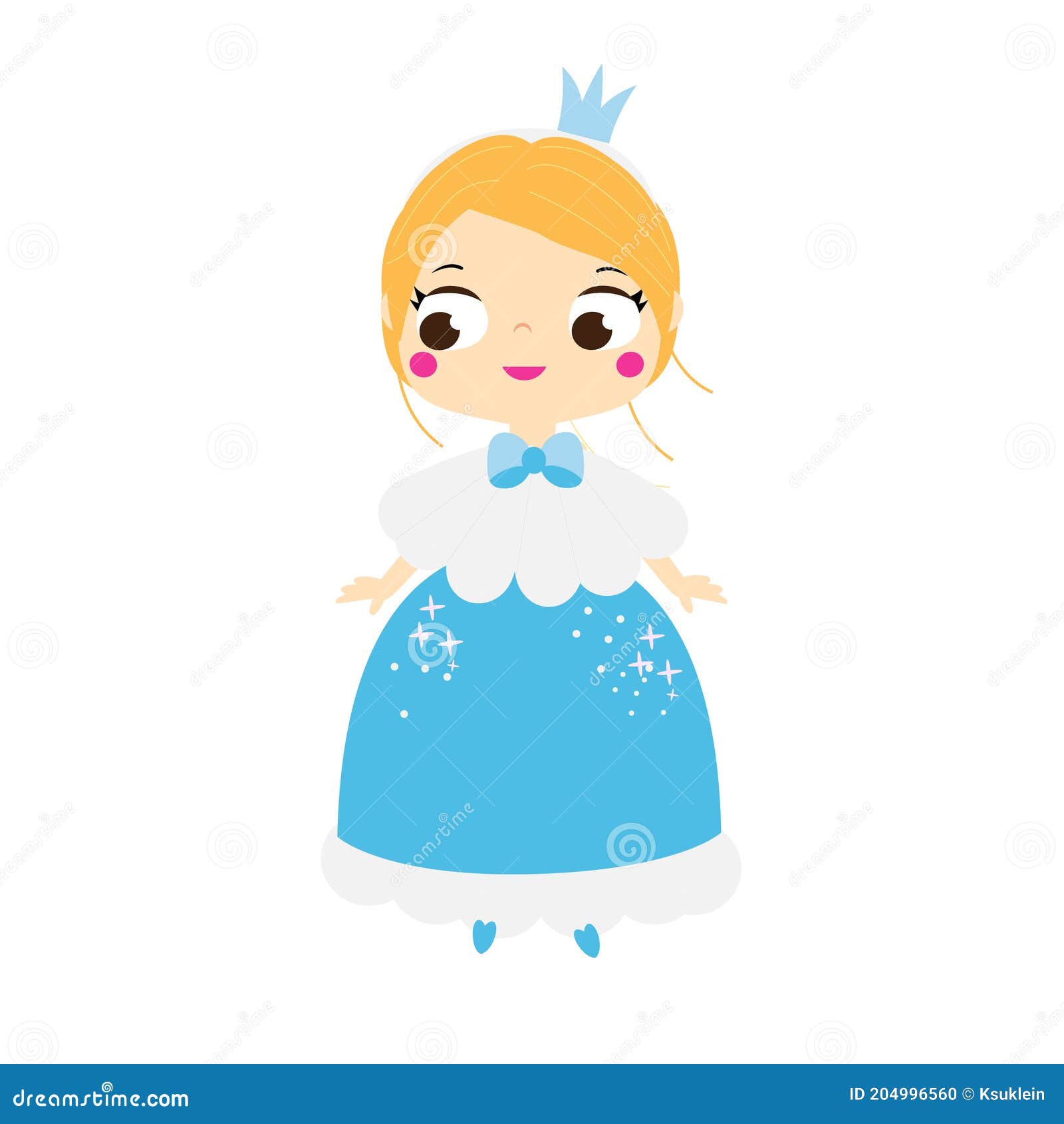Cartoon Girl in Beautiful Dress and Crown. Cute Little Princess Stock  Vector - Illustration of pink, cartoon: 204996560