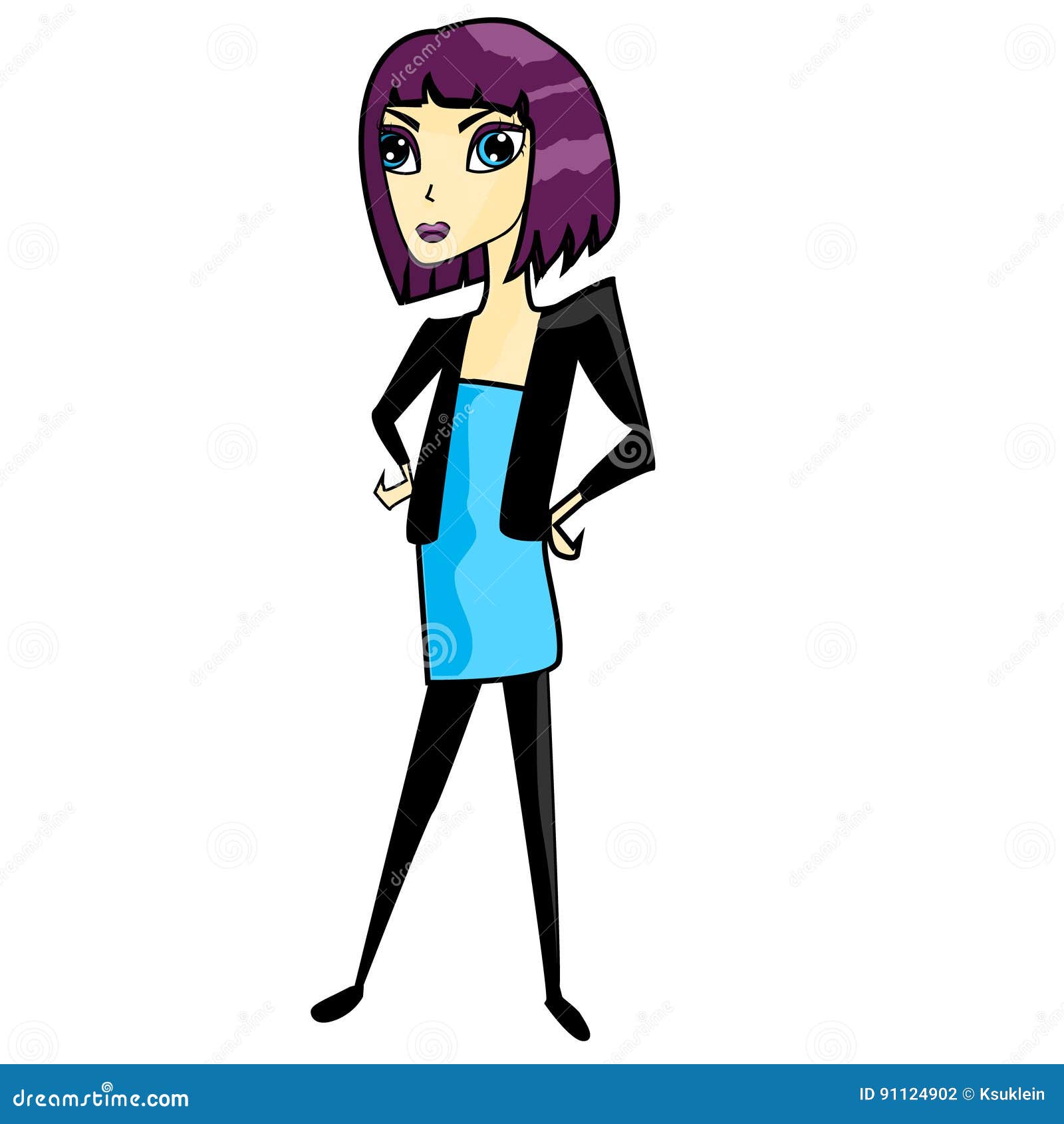 Brunette Healthy Skinny Girl Cartoon Character Illustration