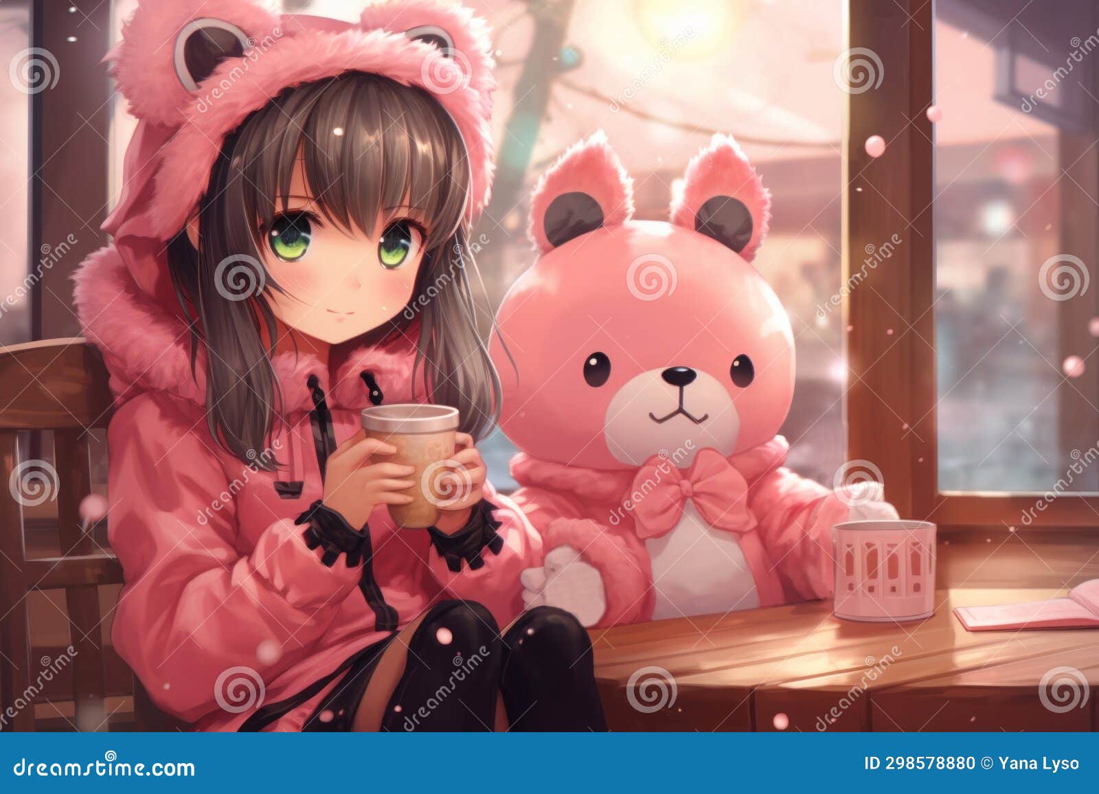 Anime girl in bear hoodie clearance