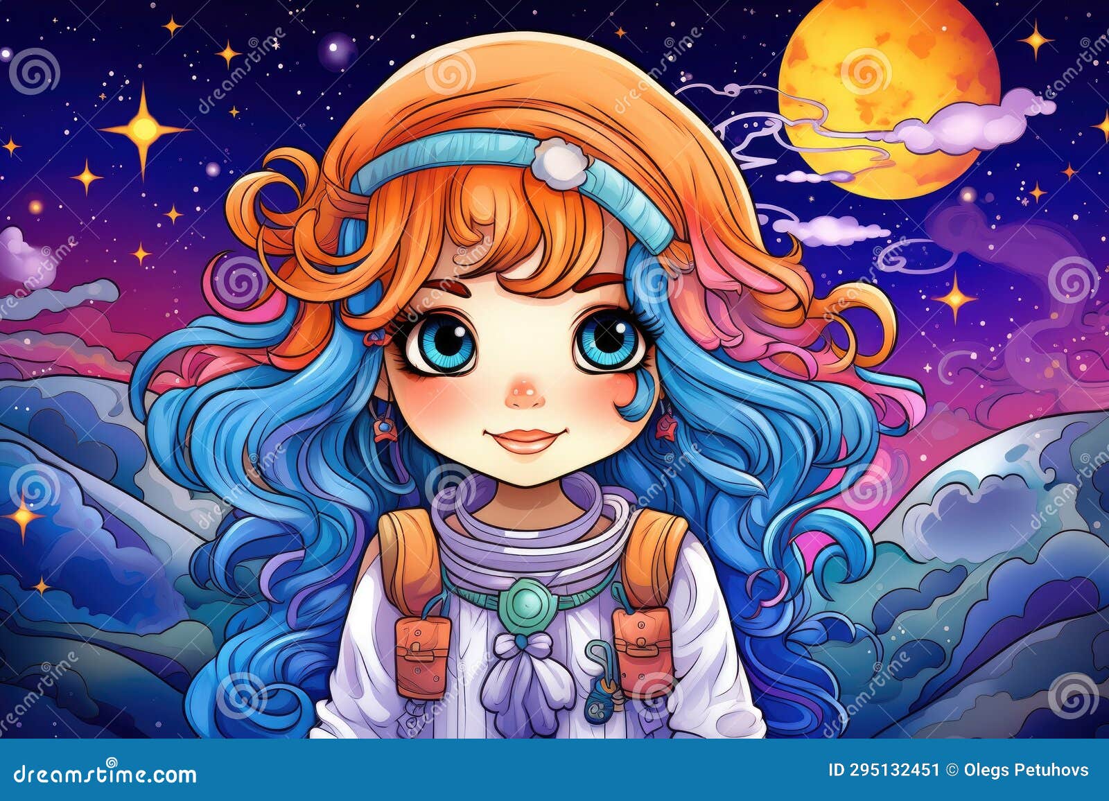 Cartoon girl with blue hair and freckled nose - wide 3
