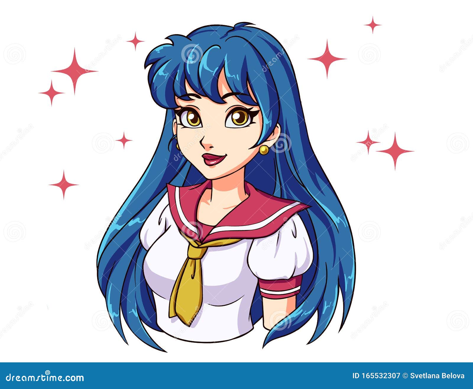 Cartoon girl with blue hair and freckled nose - wide 1