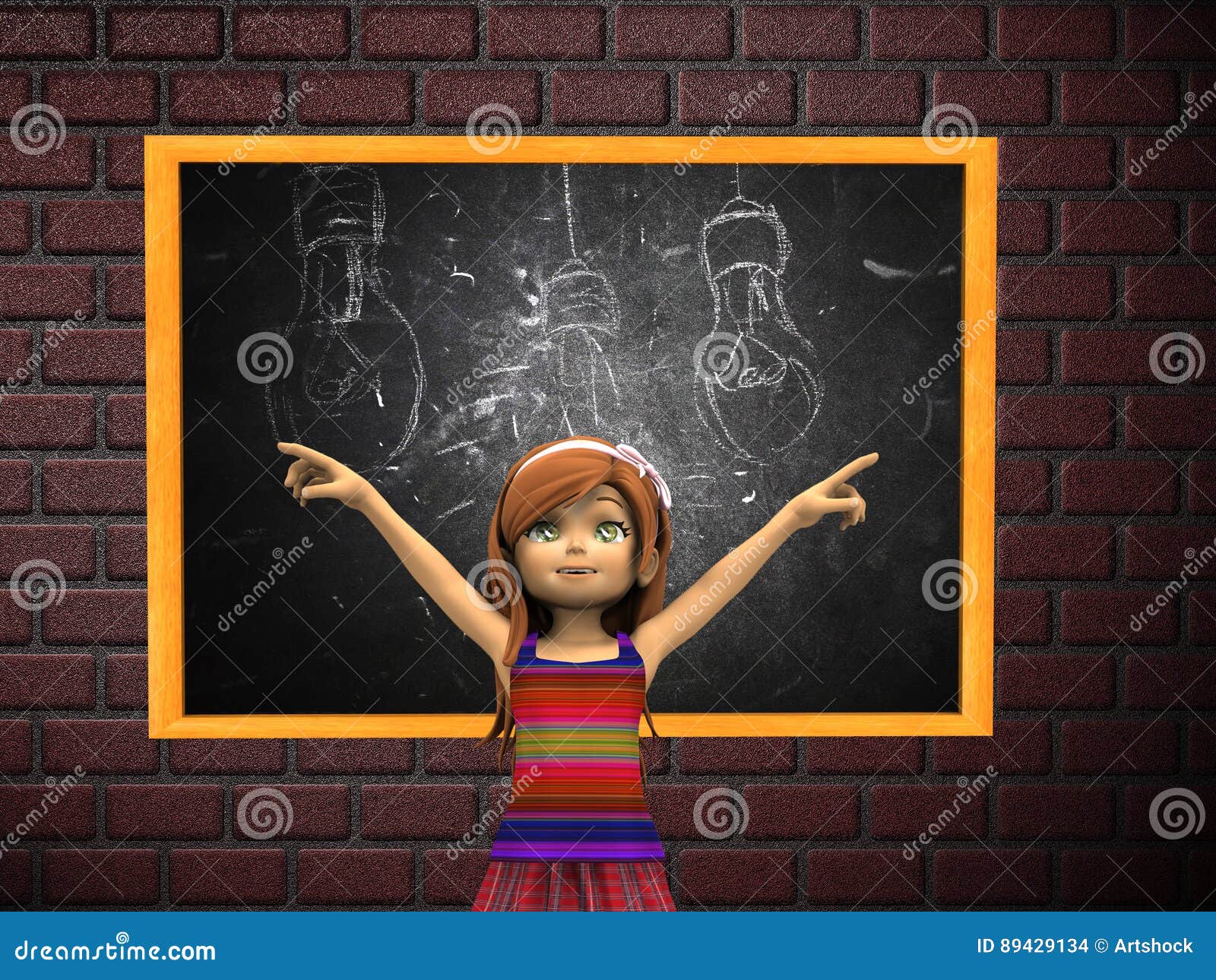 Cartoon Girl and Chalkboard Stock Illustration Illustration of girl
