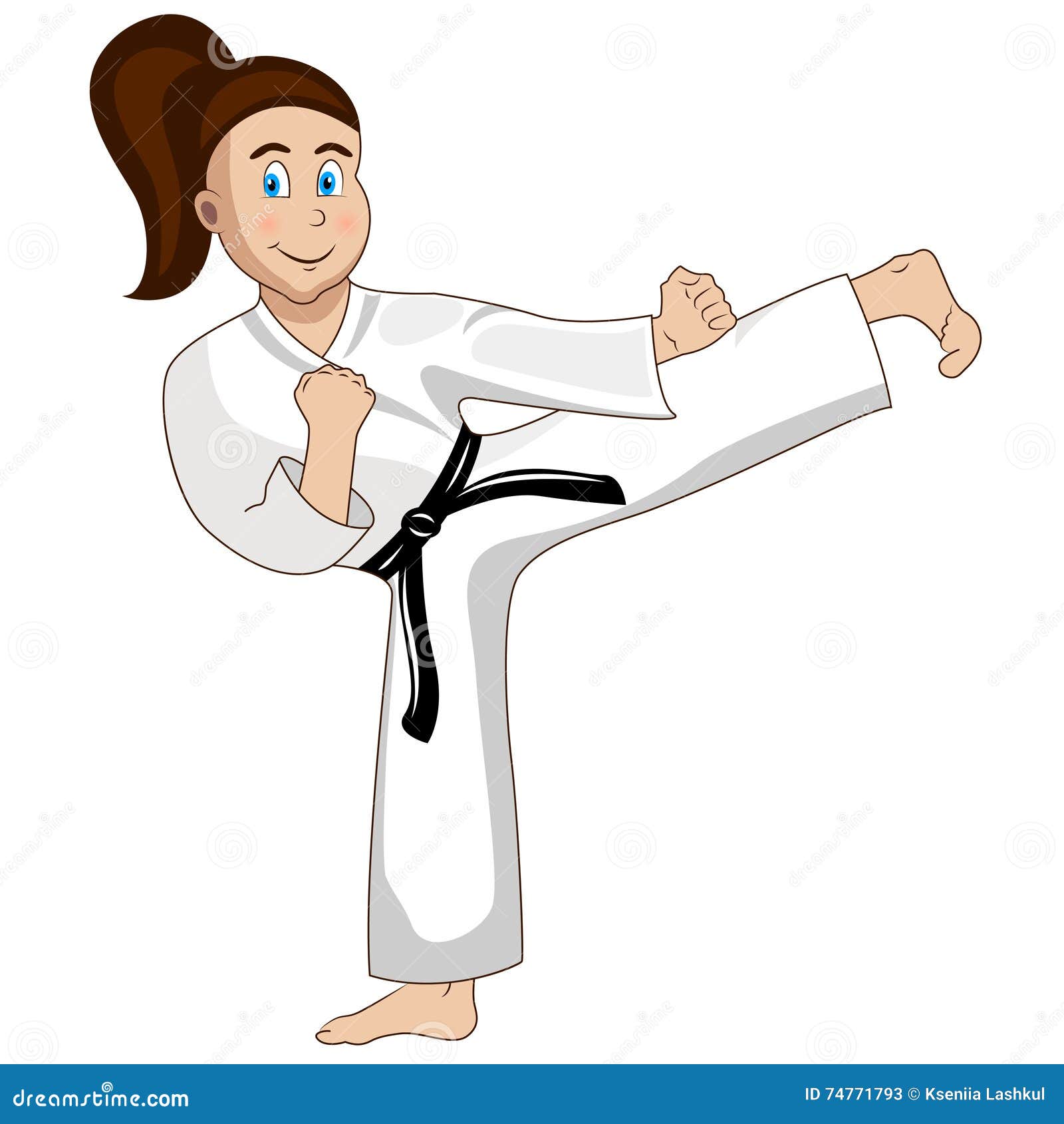 Cartoon Girl is Dressed in Kimono Kicks Stock Vector - Illustration of ...