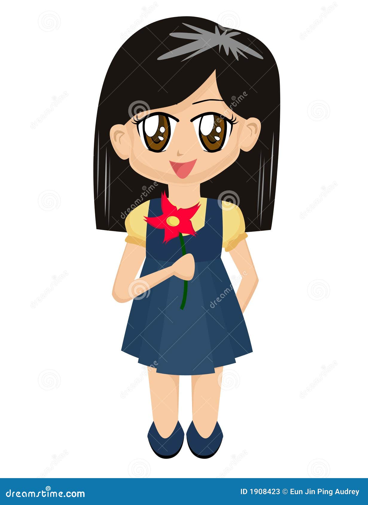 Cartoon Girl with Flower stock vector. Illustration of yellow - 1908423