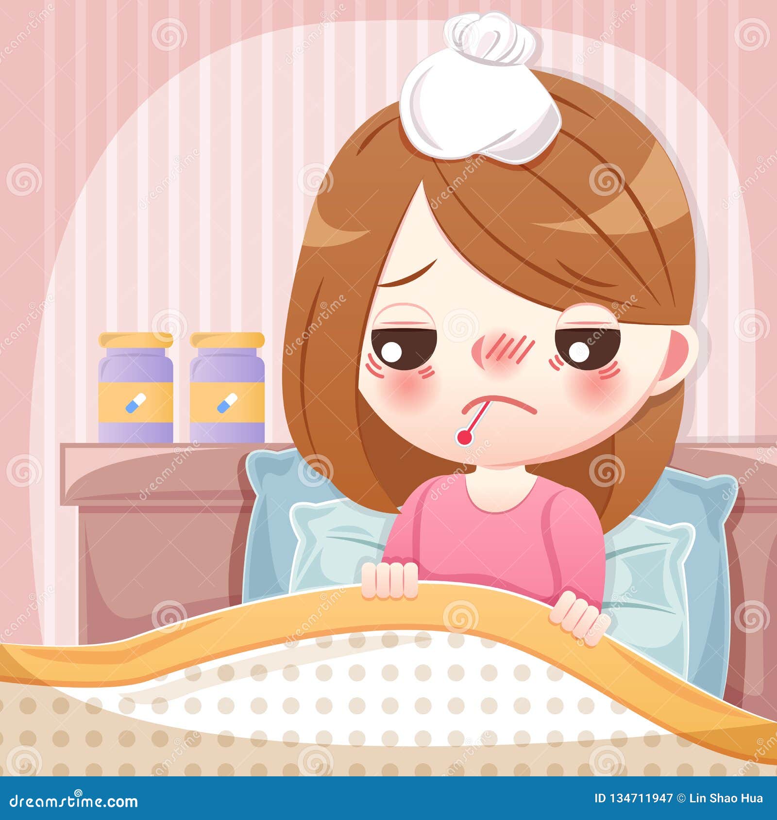 Cartoon girl get a fever stock illustration. Illustration of character - 134711947 Cartoon girl get a fever stock illustration. Illustration of character - 134711947