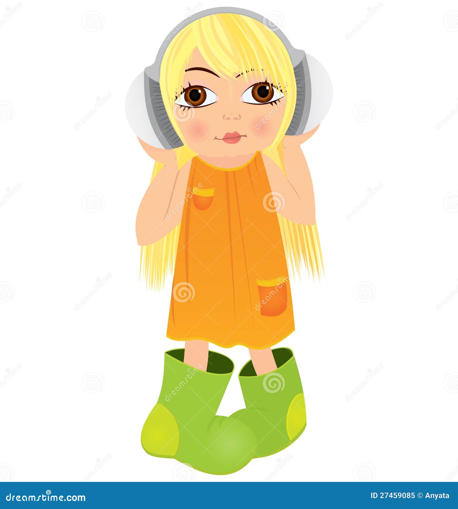 Cartoon Girl Headphone Vector Stock Vector Illustration of orange, yellow 27459085