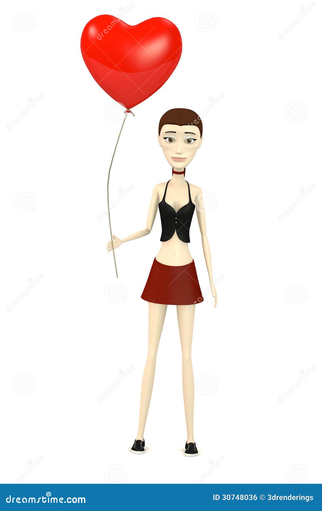 Cartoon Girl with Heart Balloon Stock Illustration Illustration of cartoon, toon 30748036